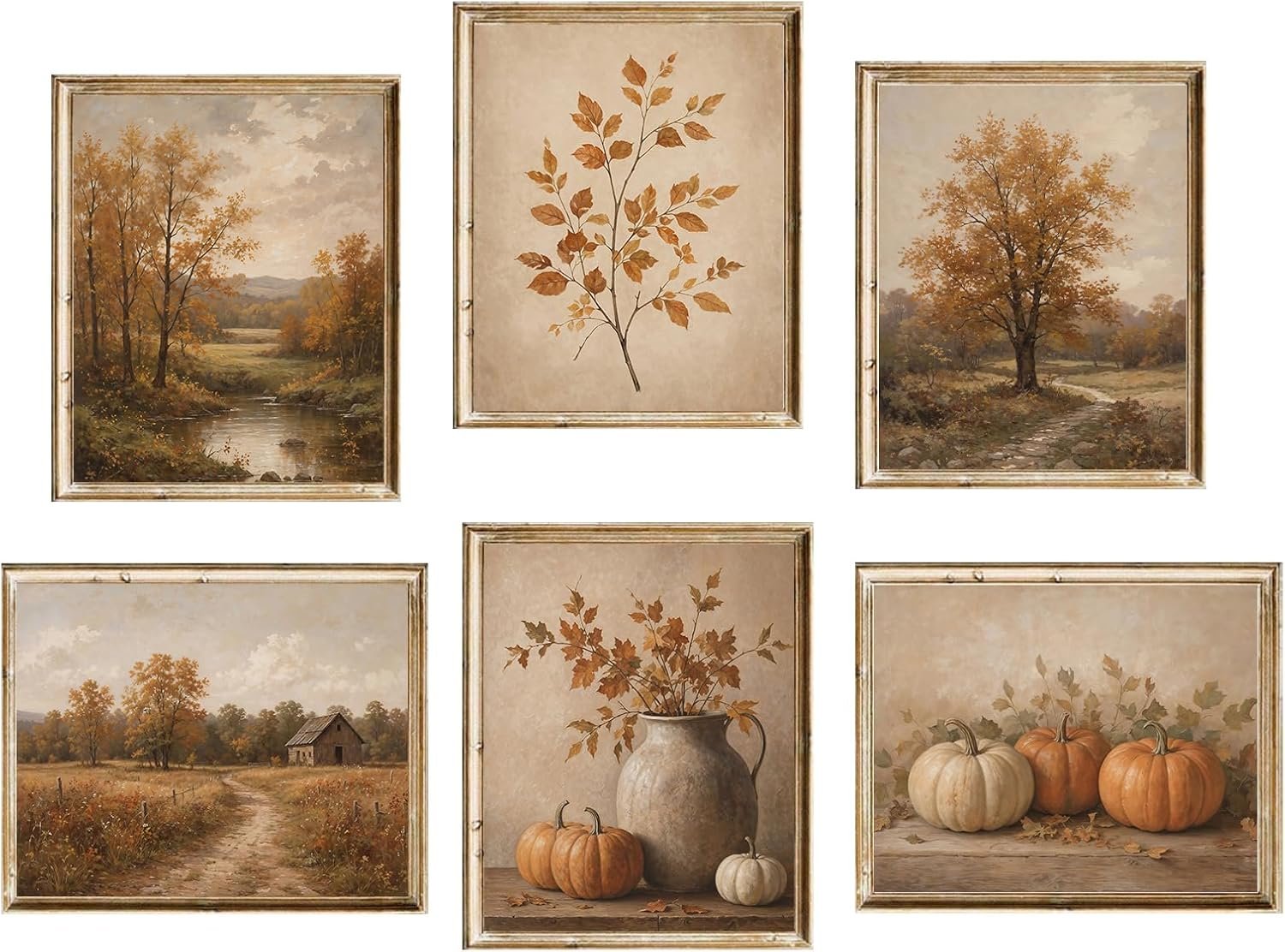 Vintage Fall Wall Art Prints ,8×10 In Unframed Autumn Pumpkins Posters