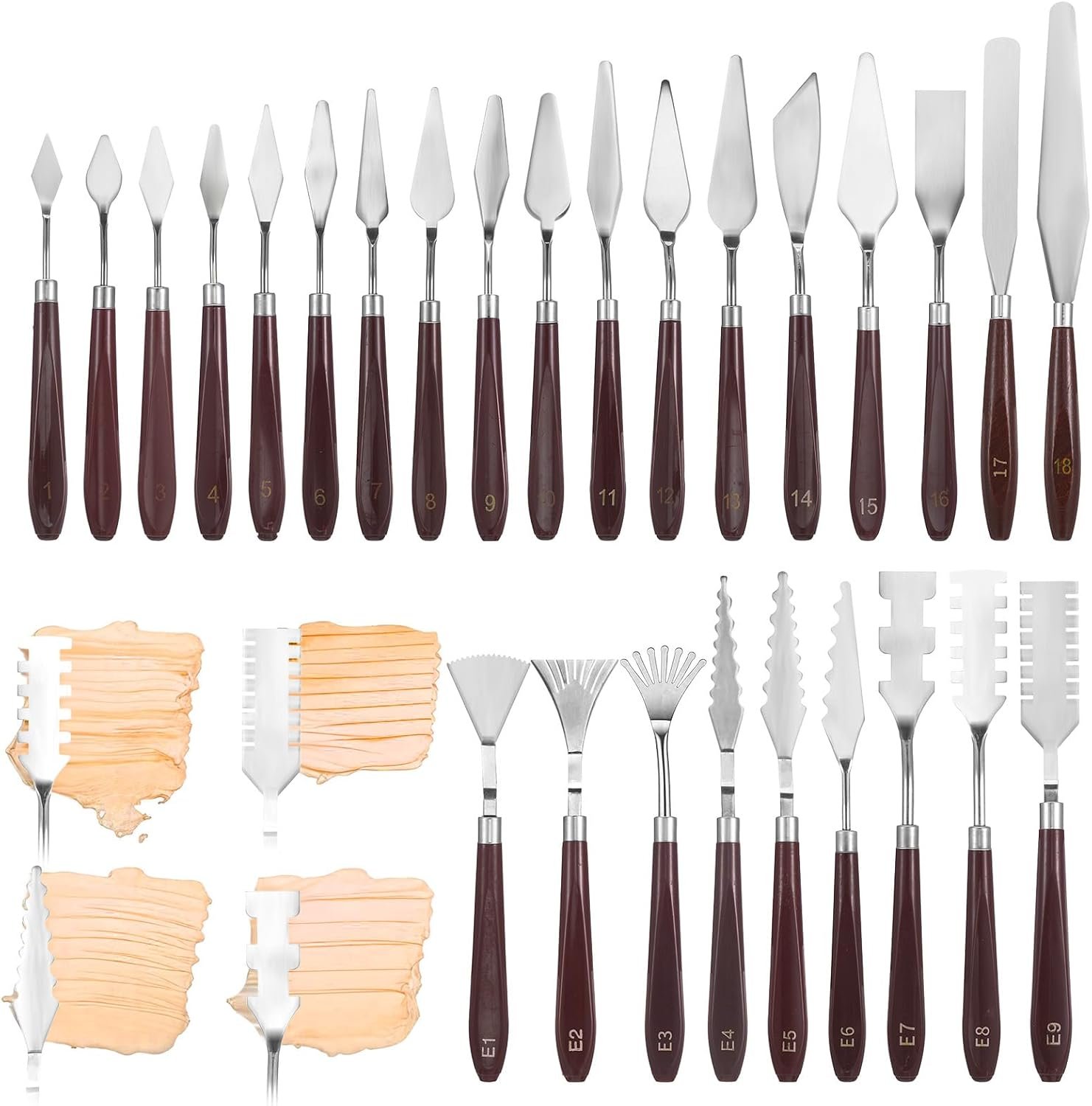 27 Pcs Palette Knife Set, Stainless Steel Painting Knife Set Wood Handle Palette Knives Paint Spatula Pallet Knives for Acrylic Paint Tools for Canvas Oil Painting Mixing and Texturing