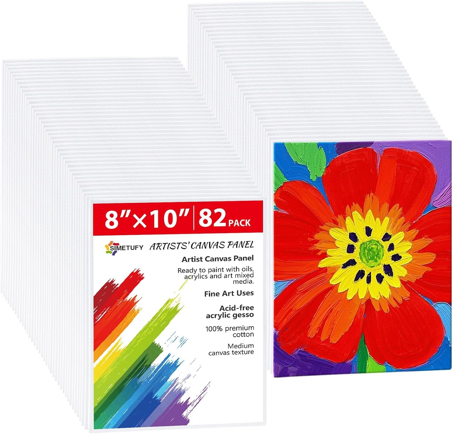 Simetufy 82 Pack 8×10 Inch Bulk Flat Canvas Boards for Painting Class