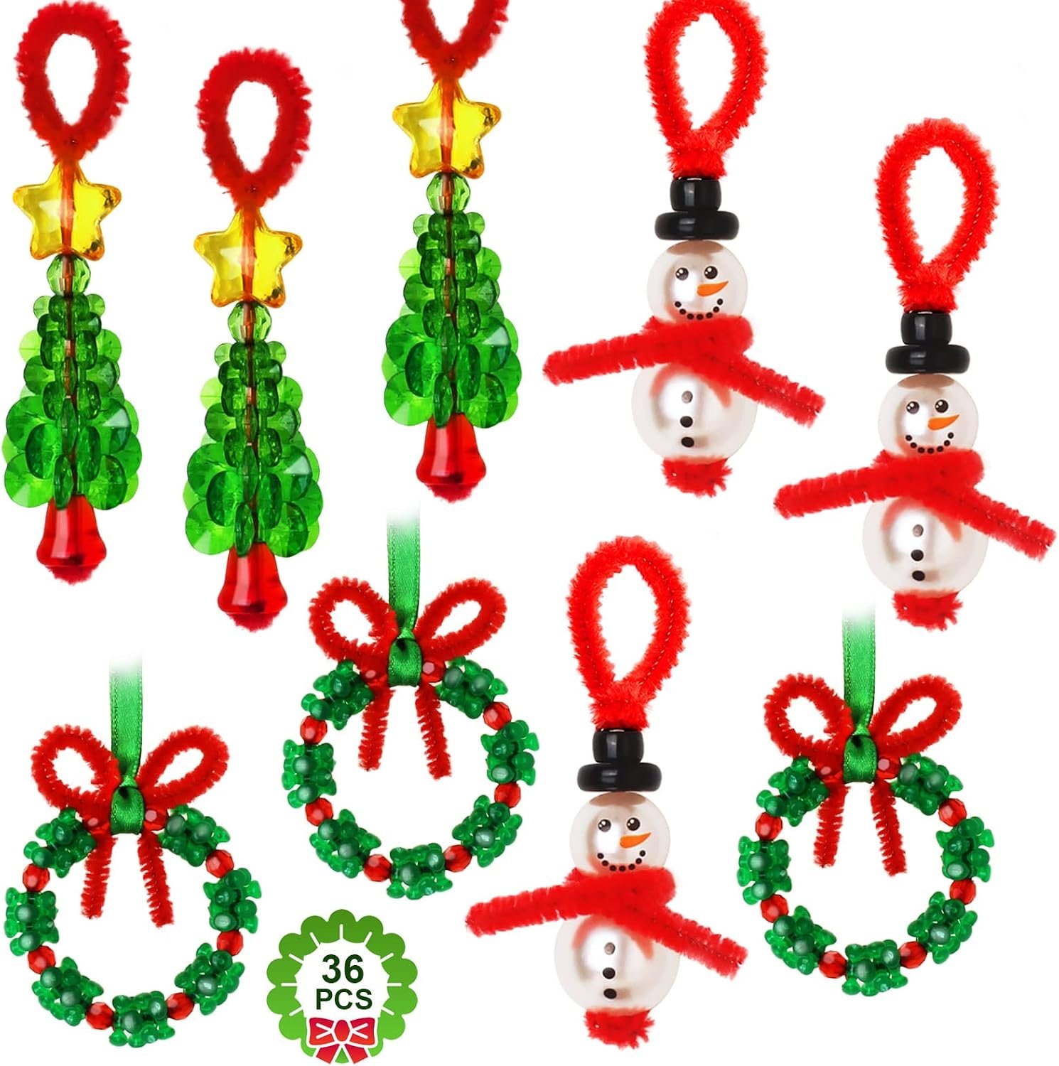 GYGOT Christmas Crafts,36 Sets Beaded Ornament Kit,Xmas Party Holiday Craft