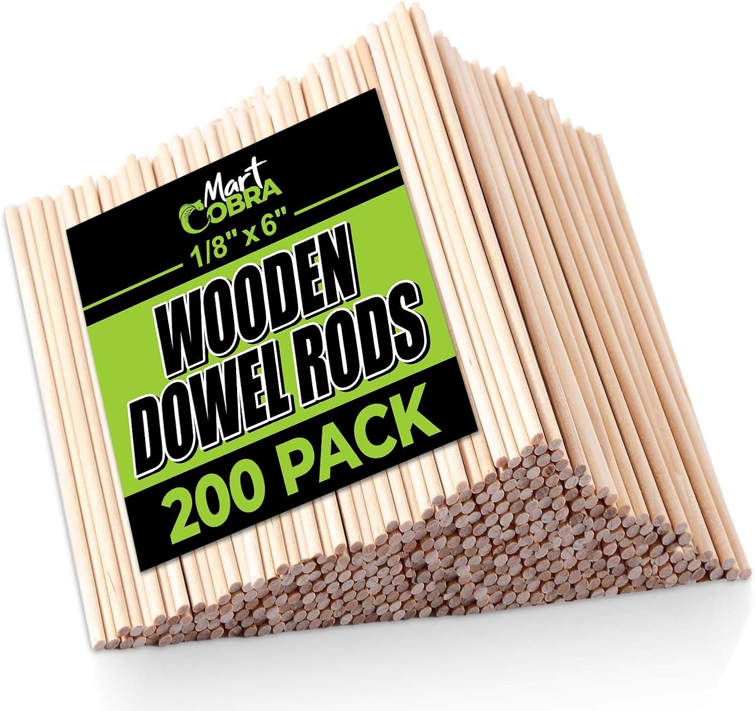 Wooden Dowel Rods 1/8 x 6 Inch Birch Wood Dowels Craft Stick Round 200 Pack