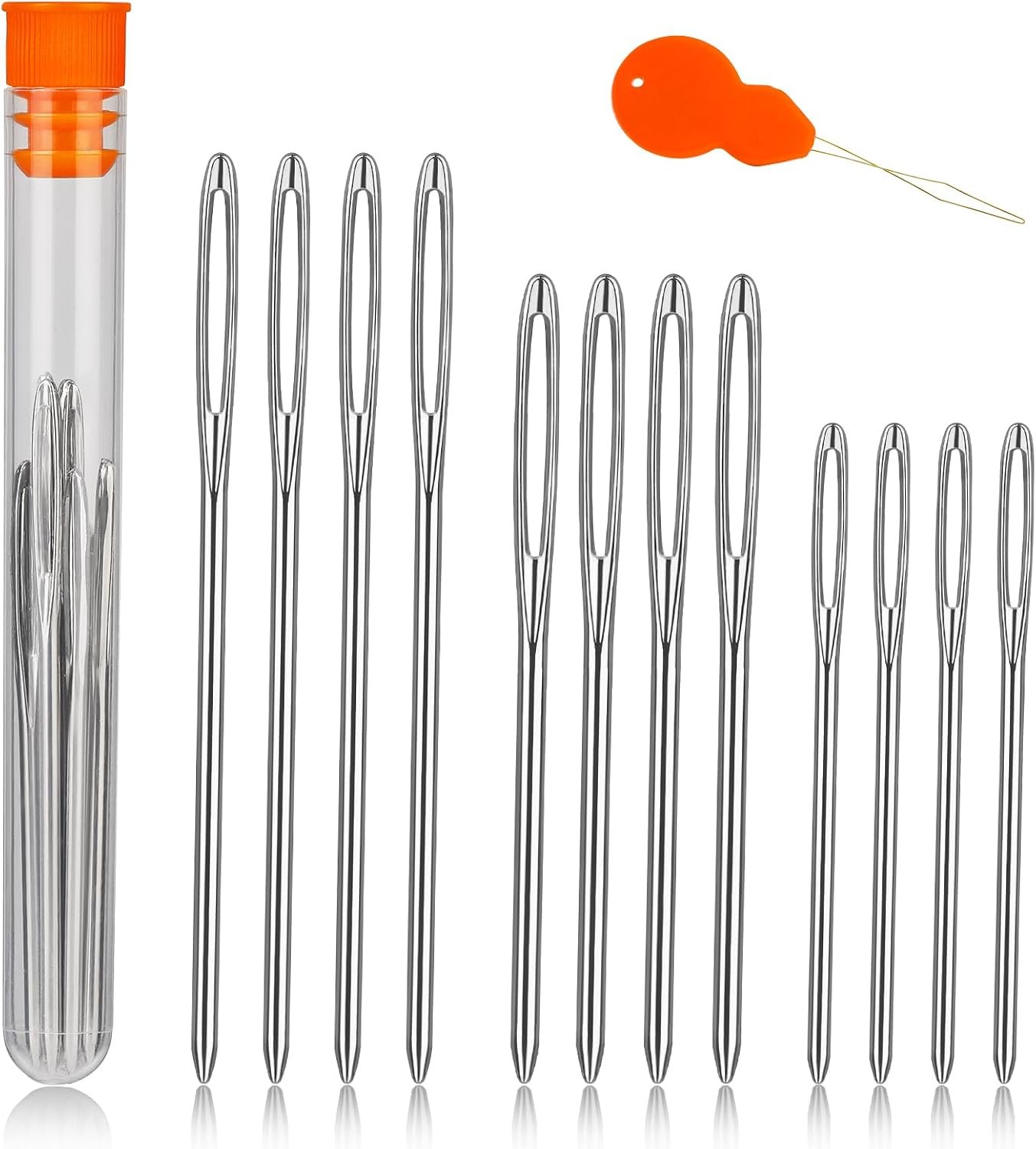 TLKKUE 12 Pcs/3 Sizes Large-Eye Blunt Needles, Steel Yarn Needle Silver