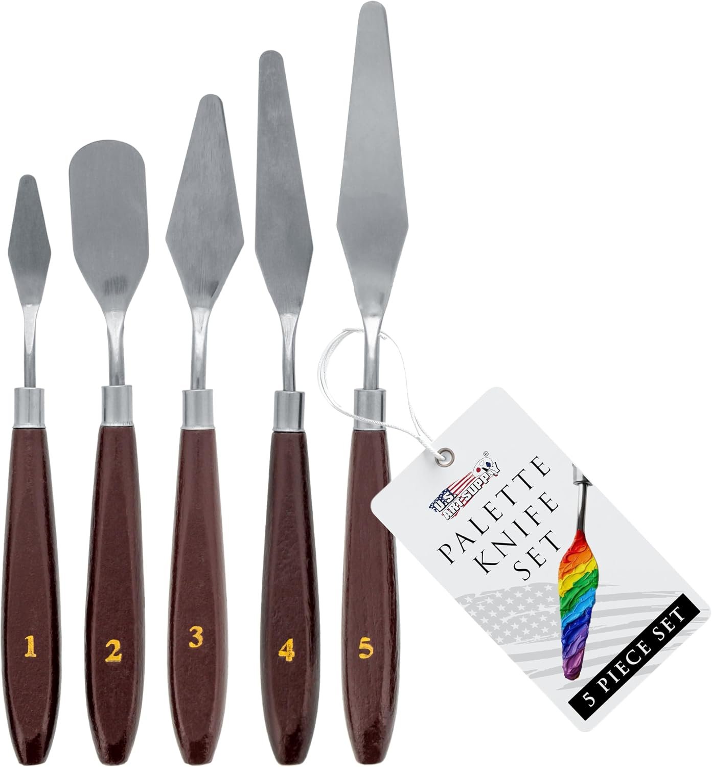 U.S. Art Supply 5-Piece Stainless Steel Palette Knife Set