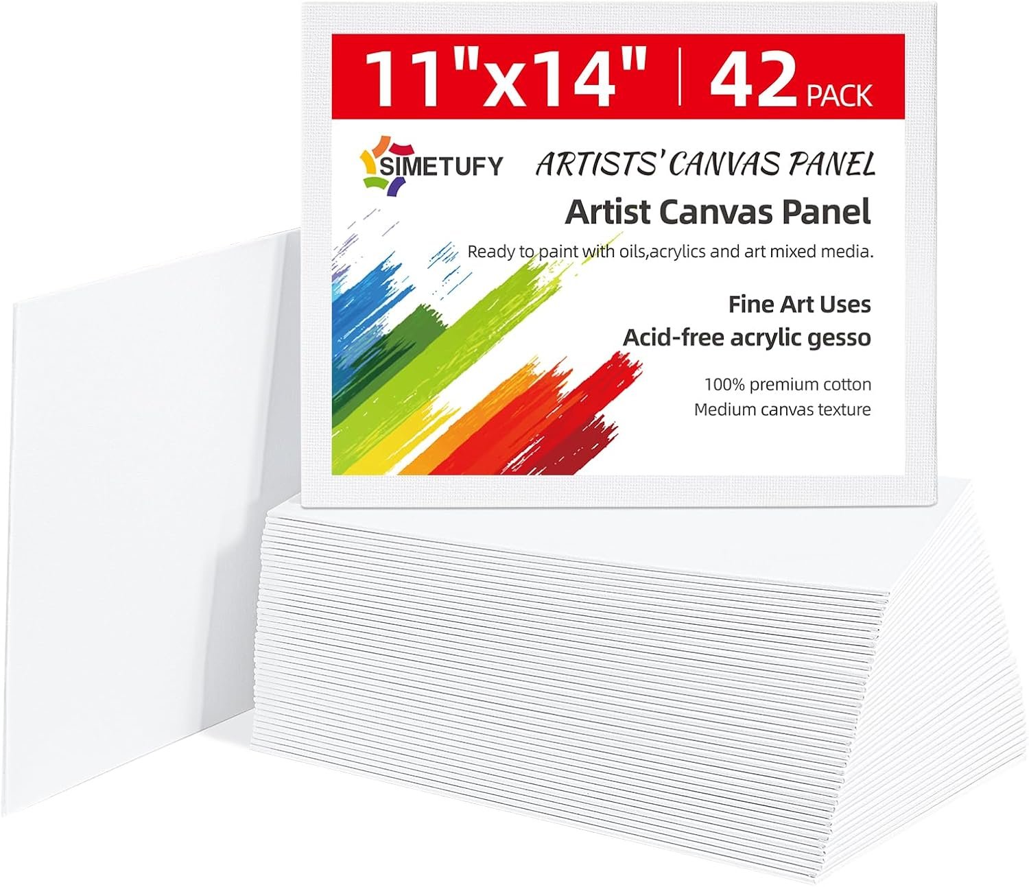 Simetufy 11×14 inch 42 Pack Flat Painting Canvas Boards- Gesso Primed