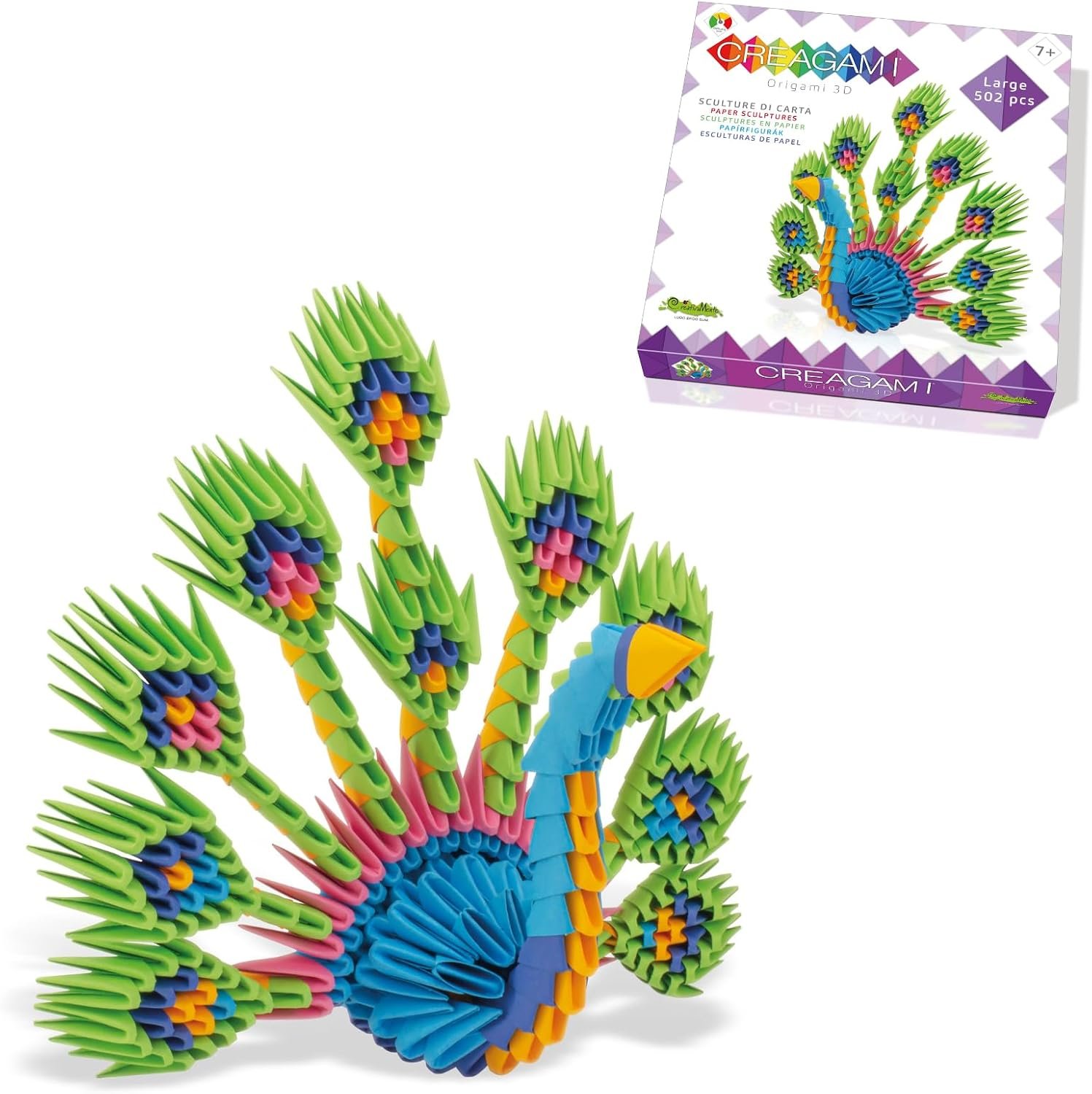 Creagami Peacock Origami Set – Large 3D Modular Paper Art Kit for Creative Exploration, Clear