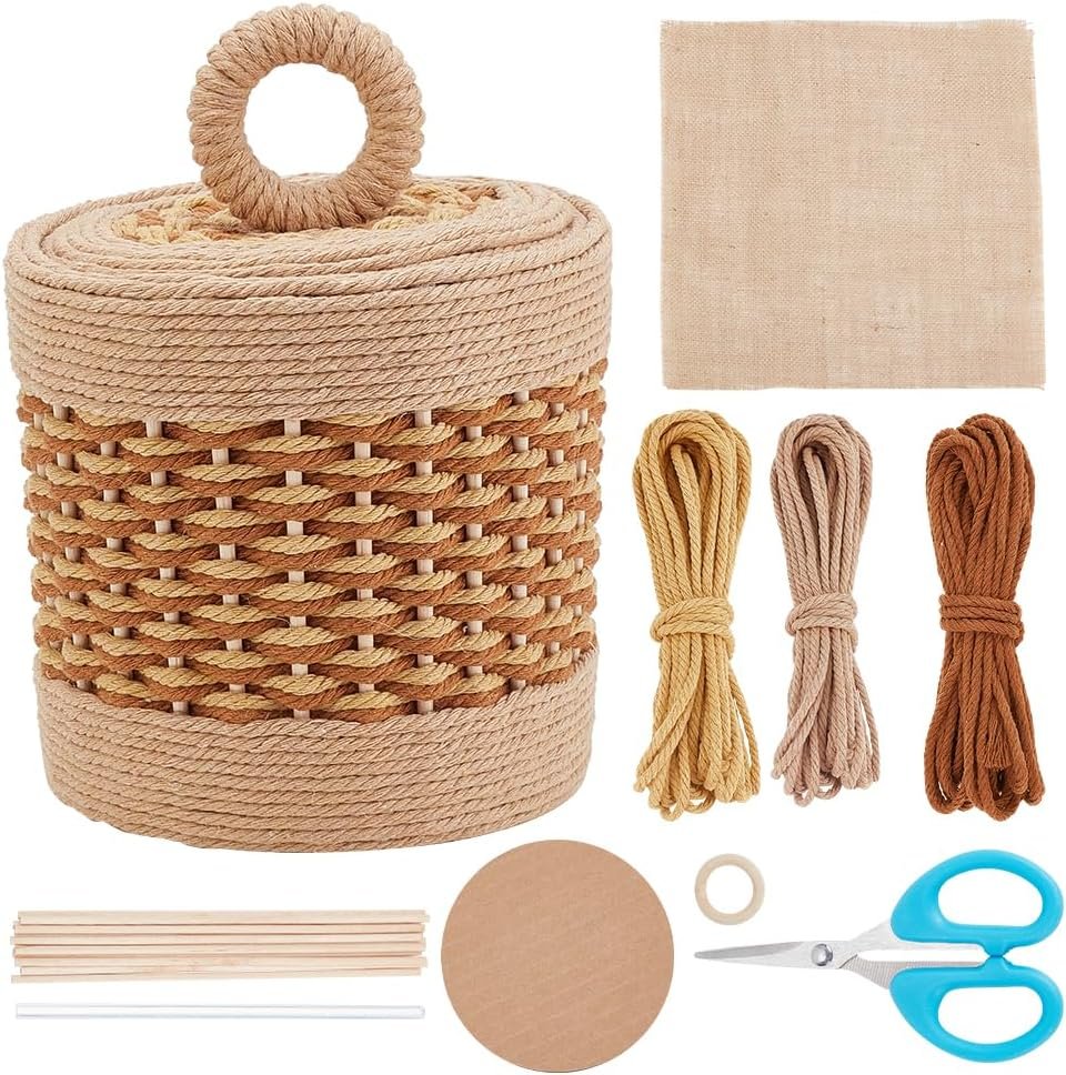 FREEBLOSS Macrame Basket Kit DIY Macrame Kit for Beginners Video Tutorials Basket Weaving Craft Adults Macrame Craft Kit for Gift