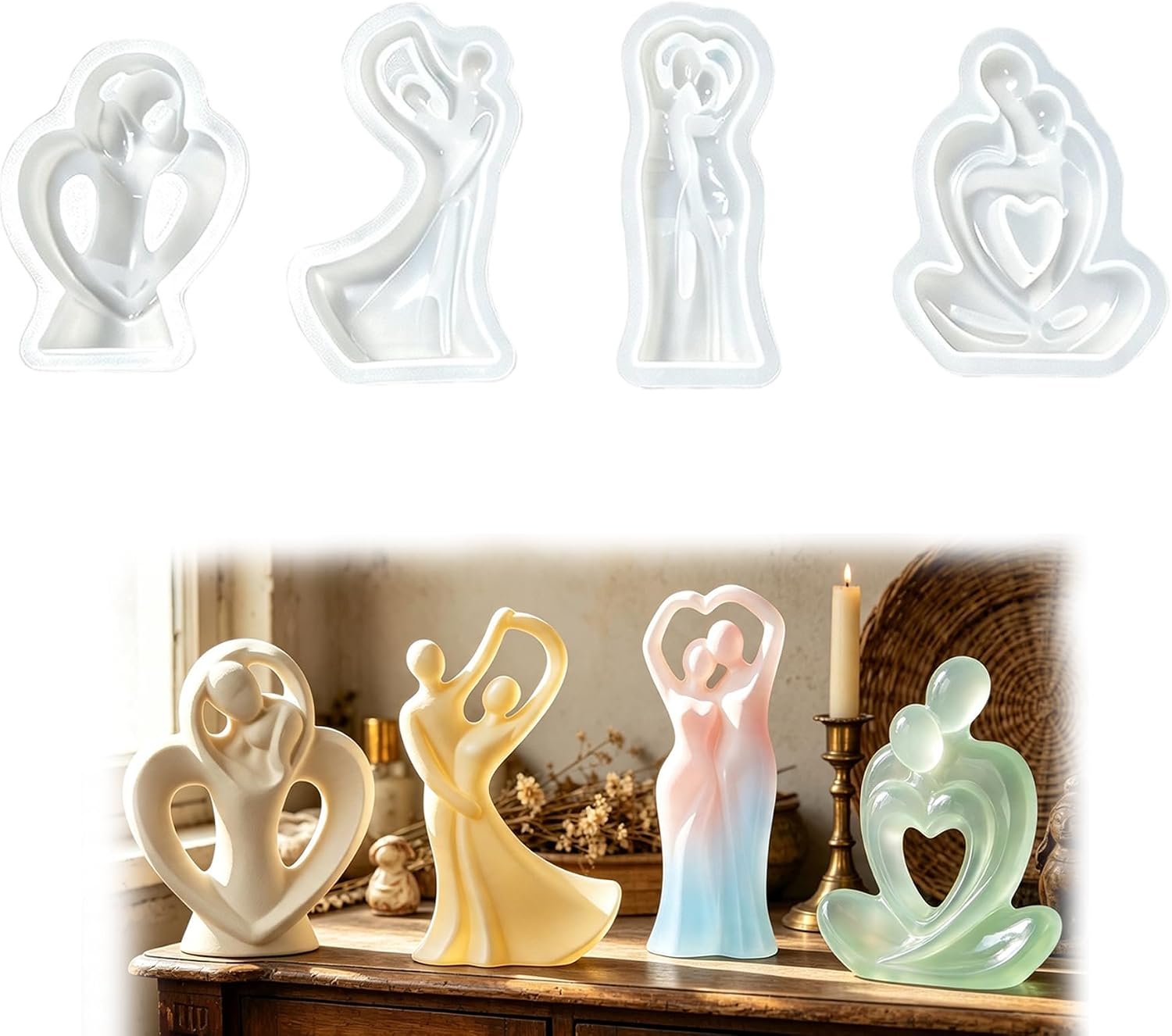 4Pcs Romantic Couple Candle Mold, DIY Abstract Body Resin Silicone