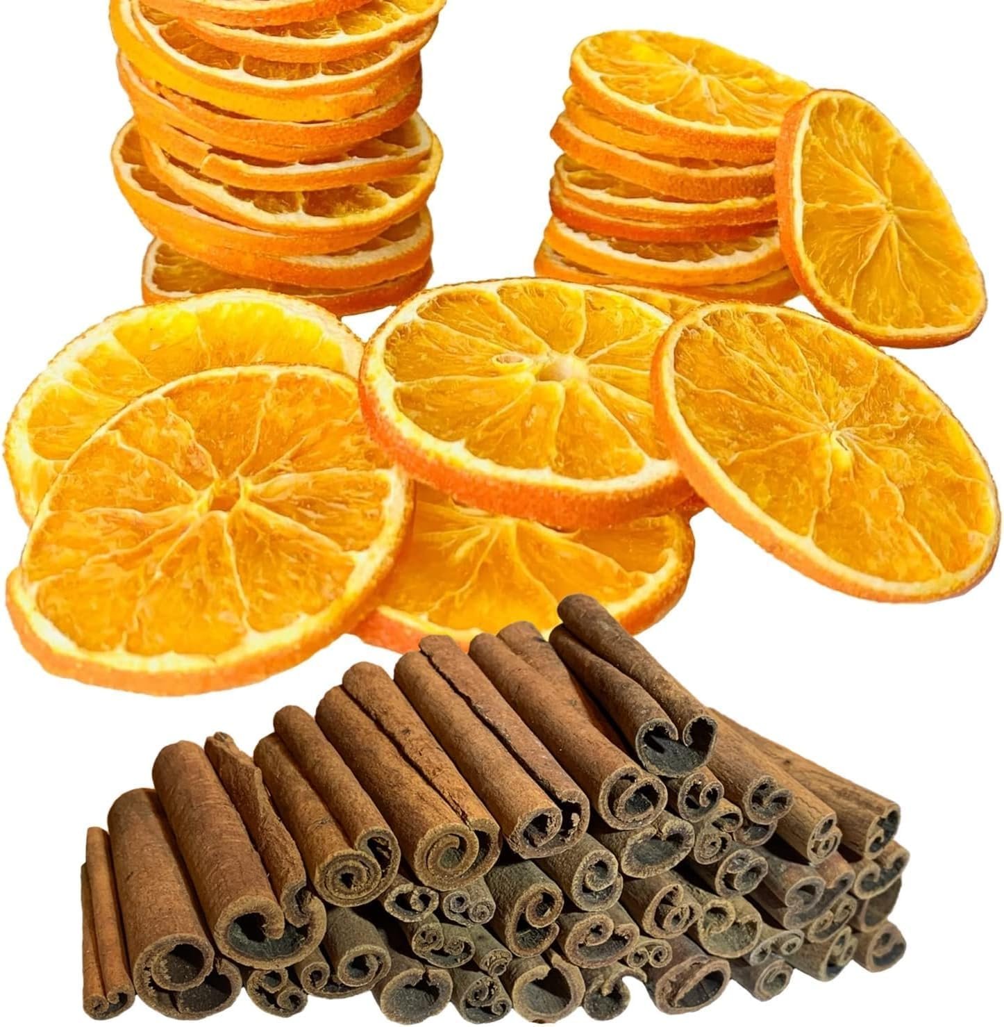 Natural Holiday Decoration Kit with 20 Dried Orange Slices (1.6–2.4”) & 20 Cinnamon Sticks (2.4”) – 100% Natural Christmas, Potpourri, Wreaths & Crafts (Not Edible)