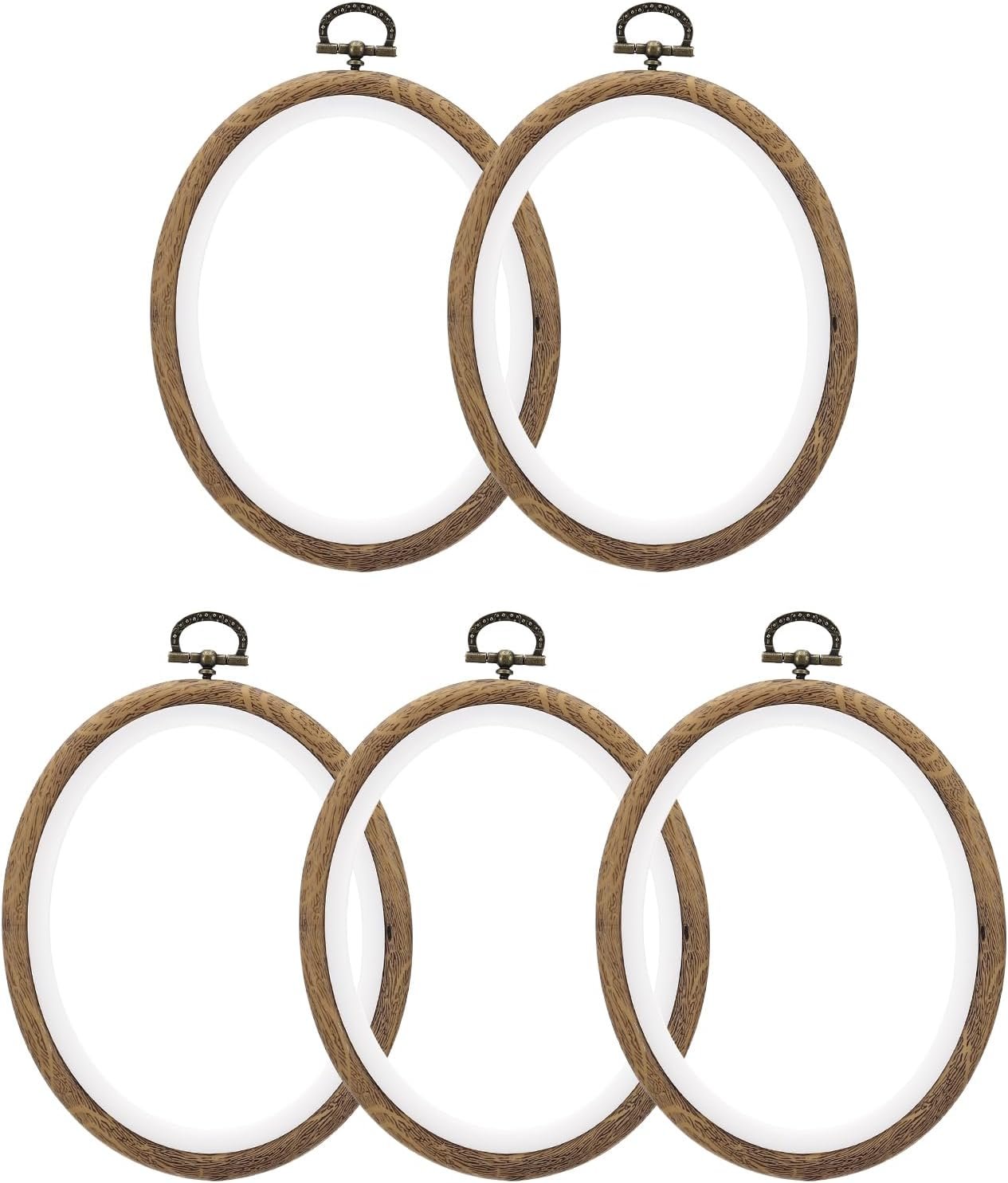 PATIKIL 6×4.7inch Embroidery Hoops, 5Pieces Imitated Wood Oval Frame Cross Stitch Hoop Ring for Embroidery Art Craft Sewing Ornaments Hanging Decoration