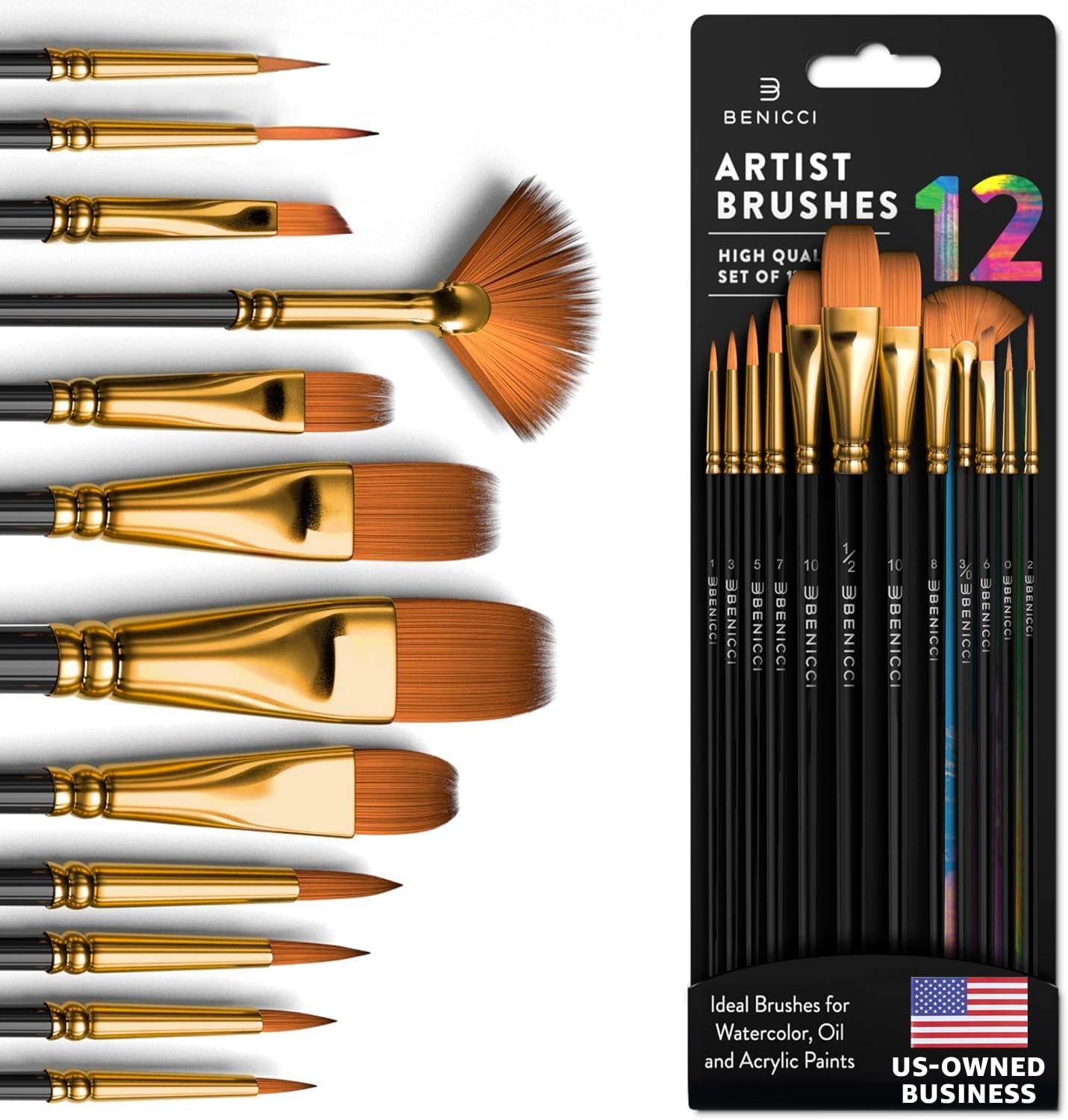 Professional Artist Paint Brush Set of 12 – Watercolor Painting Brushes Kit