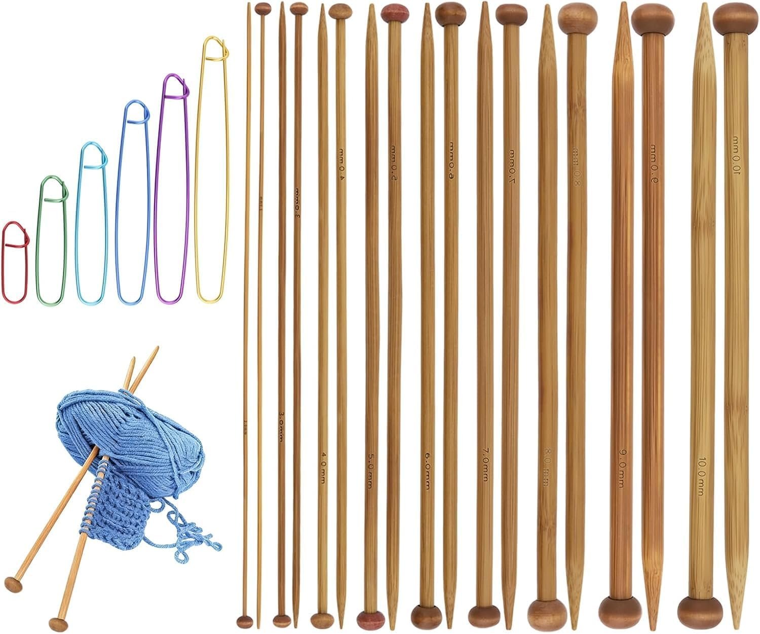 9 Pairs Bamboo Knitting Needles Set with 6 Stitch Holders