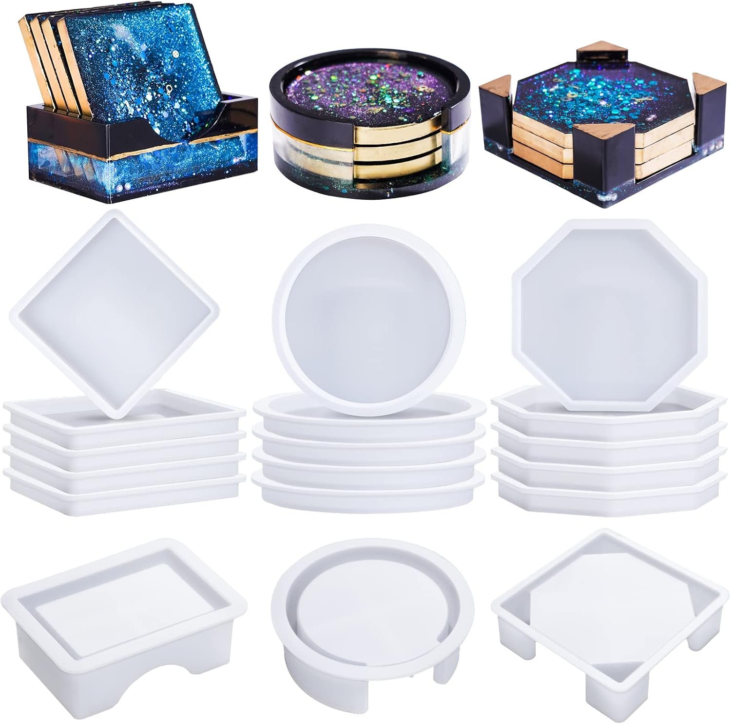 LET’S RESIN 18 Pcs Coaster Resin Molds Silicone, Coaster Molds