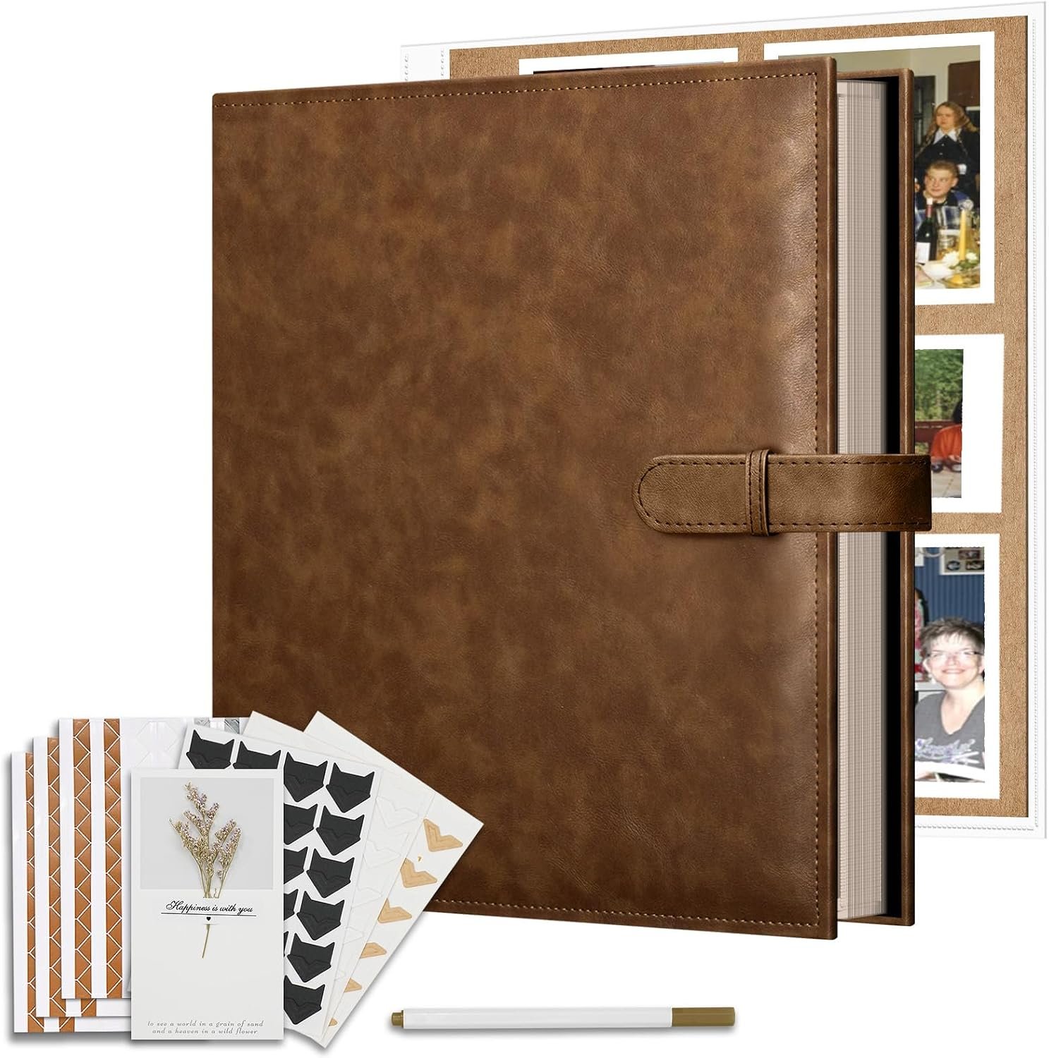 Vienrose 13″x11″ Scrapbook Album Gift Set Faux Leather DarkBrown 60 Pages