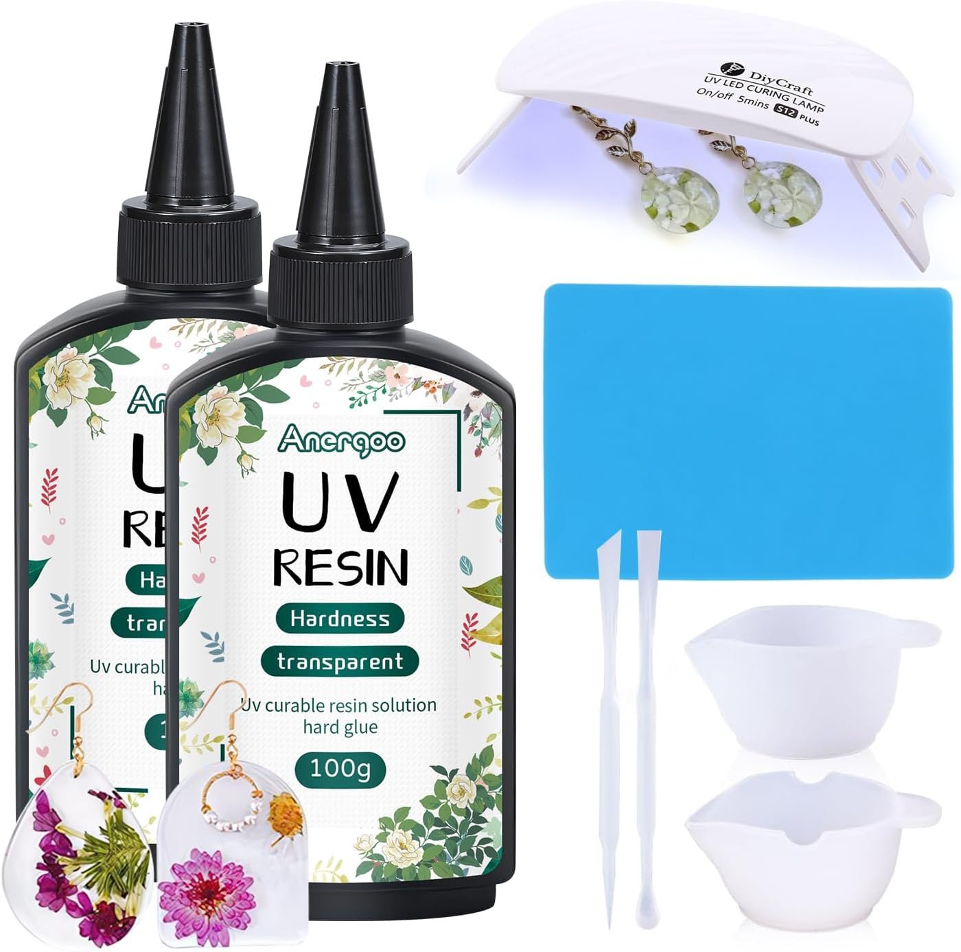 Anergoo UV Resin kit with Light 200g Crystal Clear&Low Odor,24W Uv Resin Light,Silicone Mat, Epoxy Resin Hard, Starter Kit for Jewelry