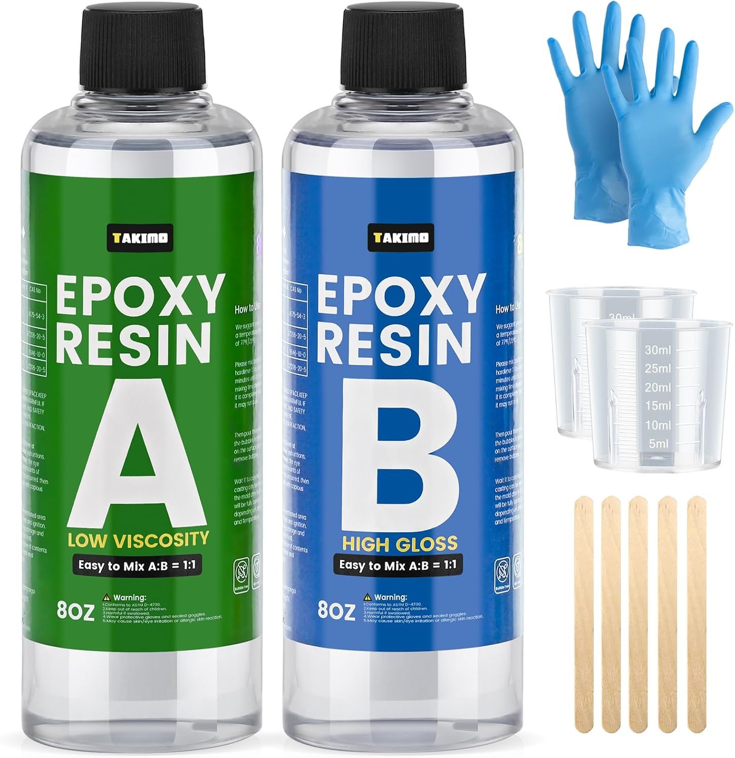 TAKIMO 16OZ Crystal Clear Epoxy Resin Kit, 1:1 Self-Leveling, Bubble Free