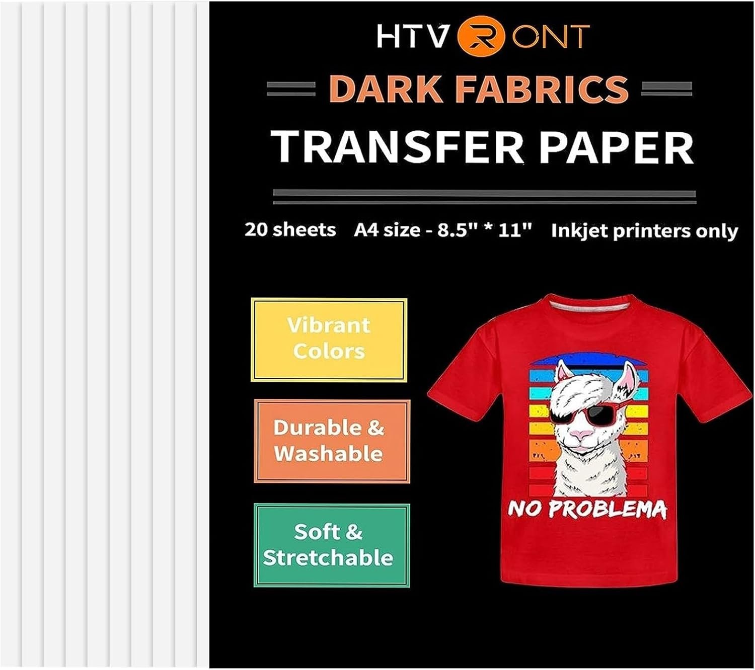 HTVRONT Heat Transfer Paper for Dark T Shirts – 20 Sheets, 8.5″ X 11″
