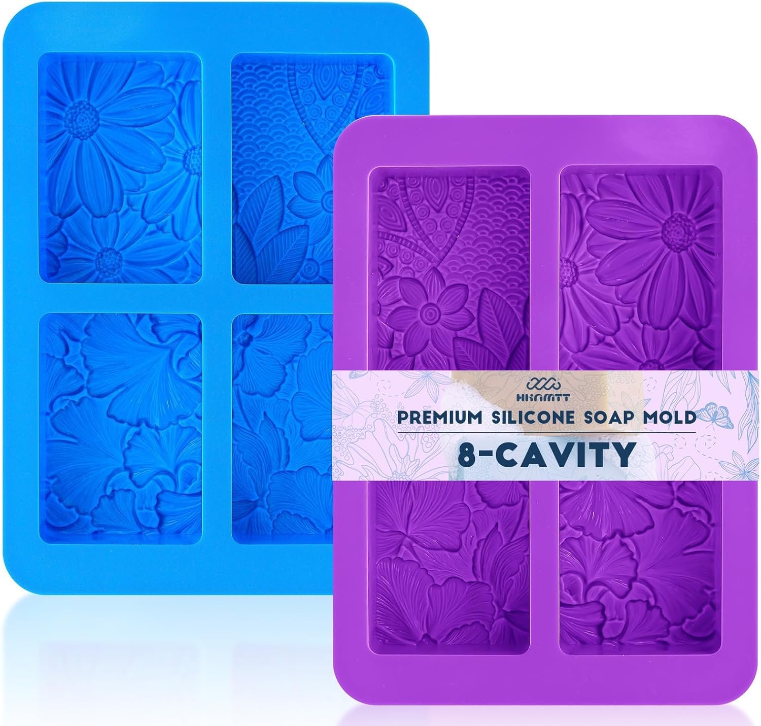 HKNMTT 2Pcs Soap Molds Silicone 3D Rectangle Flower Pattern Silicone Mold