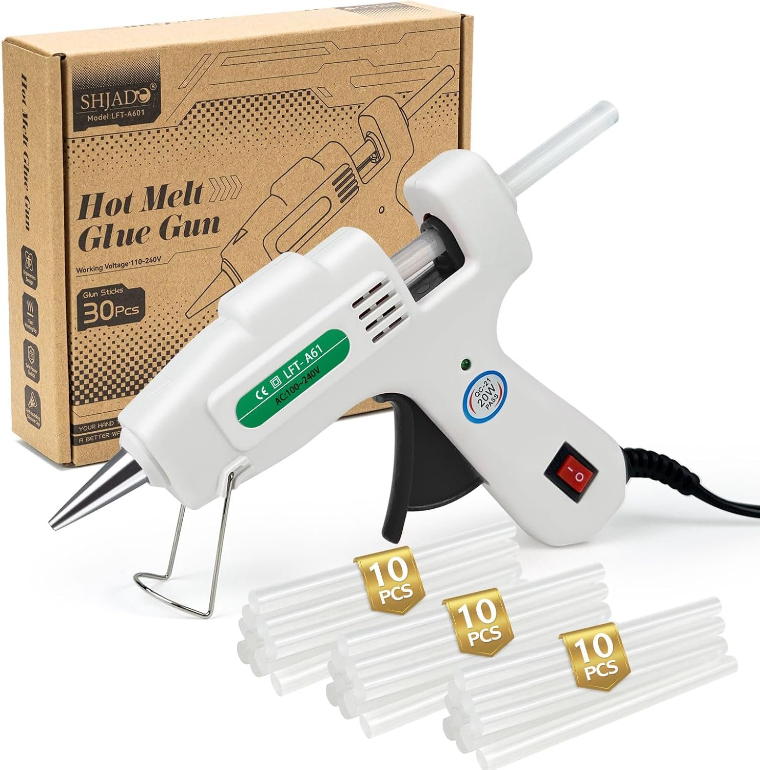 SHJADE Hot Glue Gun with 30 Glue Sticks, 20W Mini Hot Melt Gun Kit(White)