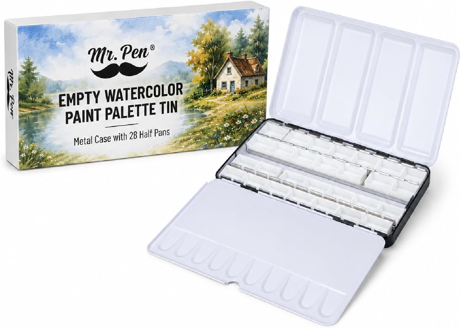 Mr. Pen- Empty Watercolor Paint Palette Tin, Metal Case with 28 Half Pans