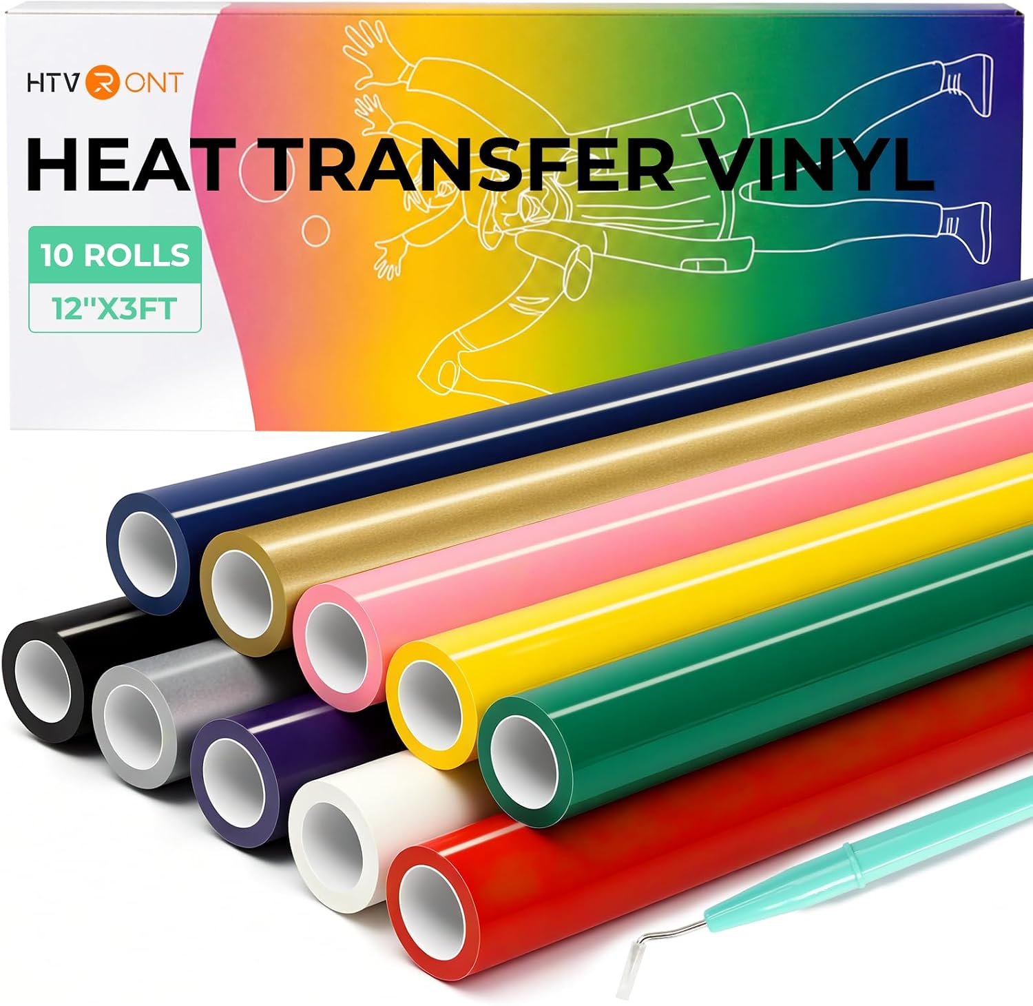 HTVRONT HTV Heat Transfer Vinyl, 10 Rolls 12″ x 3 ft Iron on Vinyl