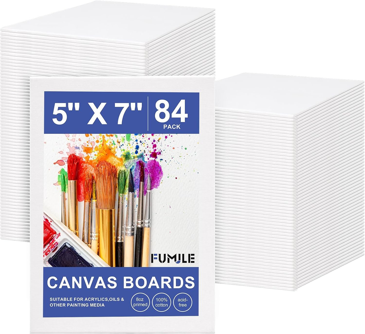 FUMILE Canvas Boards for Painting 5×7 Inch, 84 Pack Small Canvases Value Pack, Primed Acid-Free Blank Canvas Panels for Beginners & Artist, Painting Canvas for Classroom and Painting Parties., White
