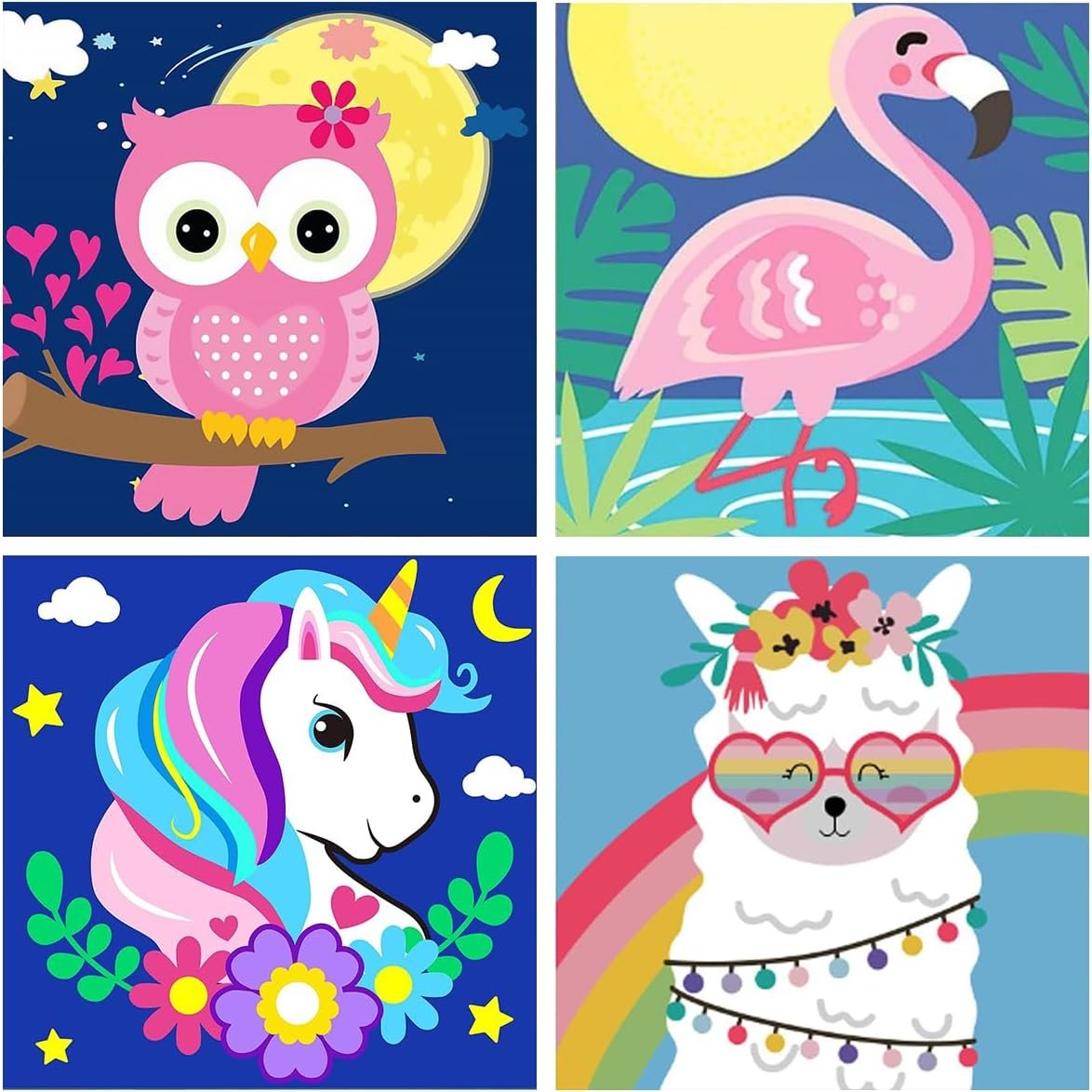 MXCFZX 4 Pack Paint by Numbers for Kids – Paint by Number for Kids Beginners Easy Acrylic Watercolor Paint Numbers Canvas Arts for Kid Ages 4-8,Oil Painting by Number Kits for Decoration 8×8 frameless