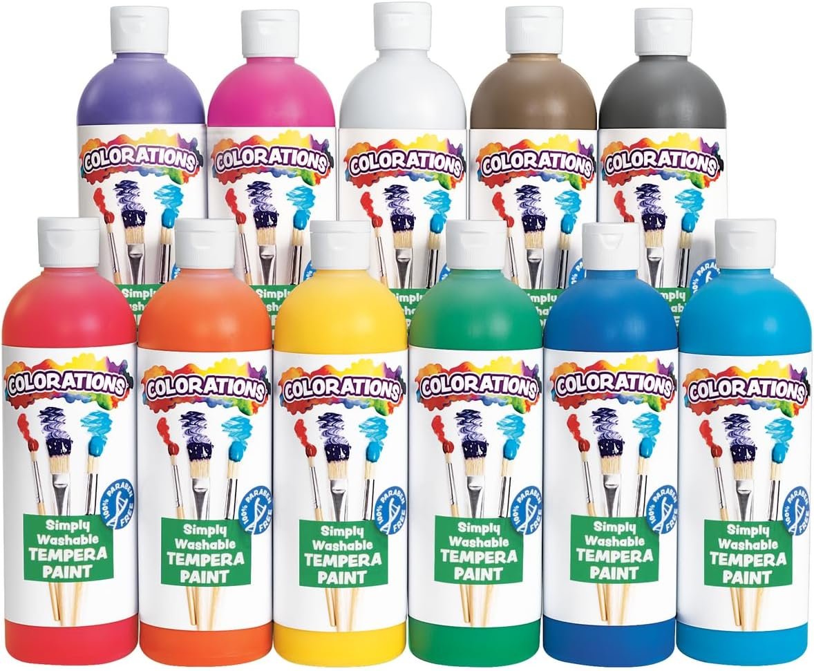 Colorations – SWT16 Simply Washable Tempera Paints, 16 fl oz, Set of 11 Colors, Non Toxic, Vibrant, Bold, Kids Paint, Craft, Hobby, Arts & Crafts, Fun, Art Supplies