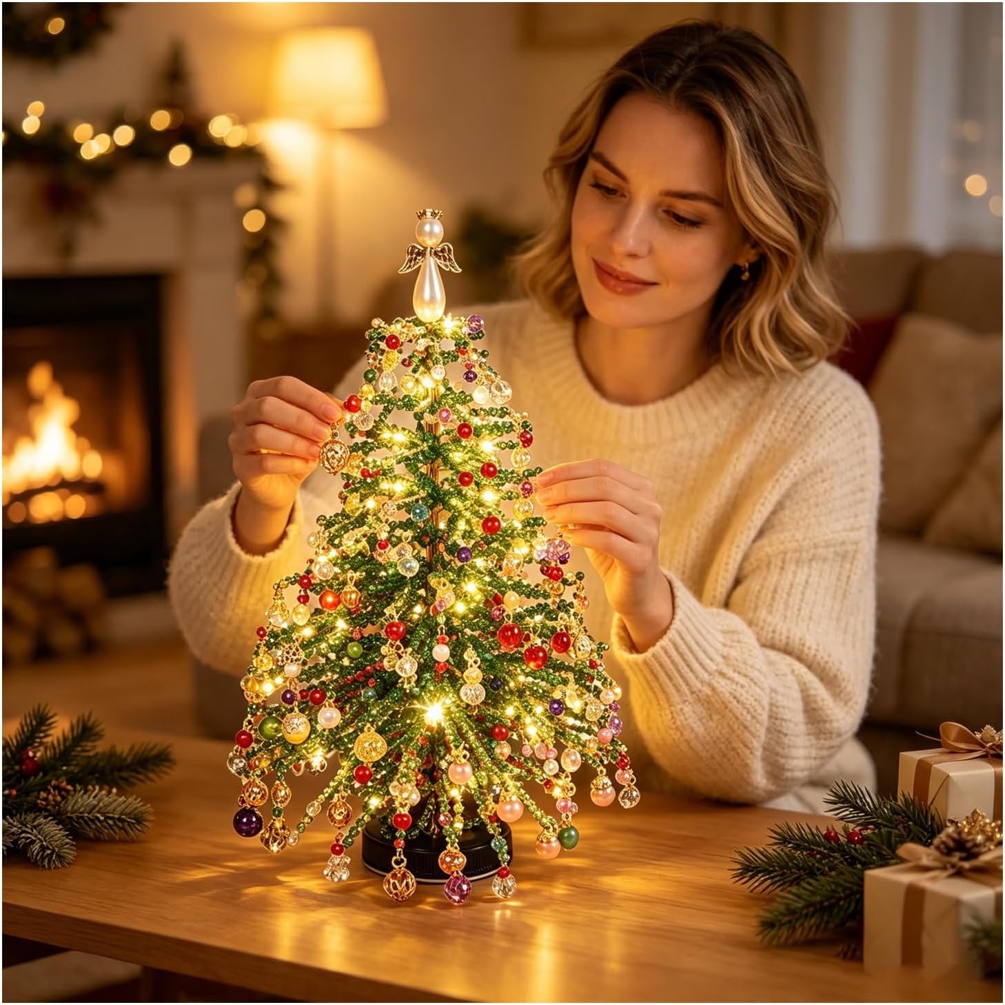 YHWABOICE DIY Beaded Christmas Tree Kit – Create Your Own Sparkling Holiday Decoration,3D Crystal Bead Christmas Tree Making Kit, Holiday Tabletop Christmas Tree Decorations，#03