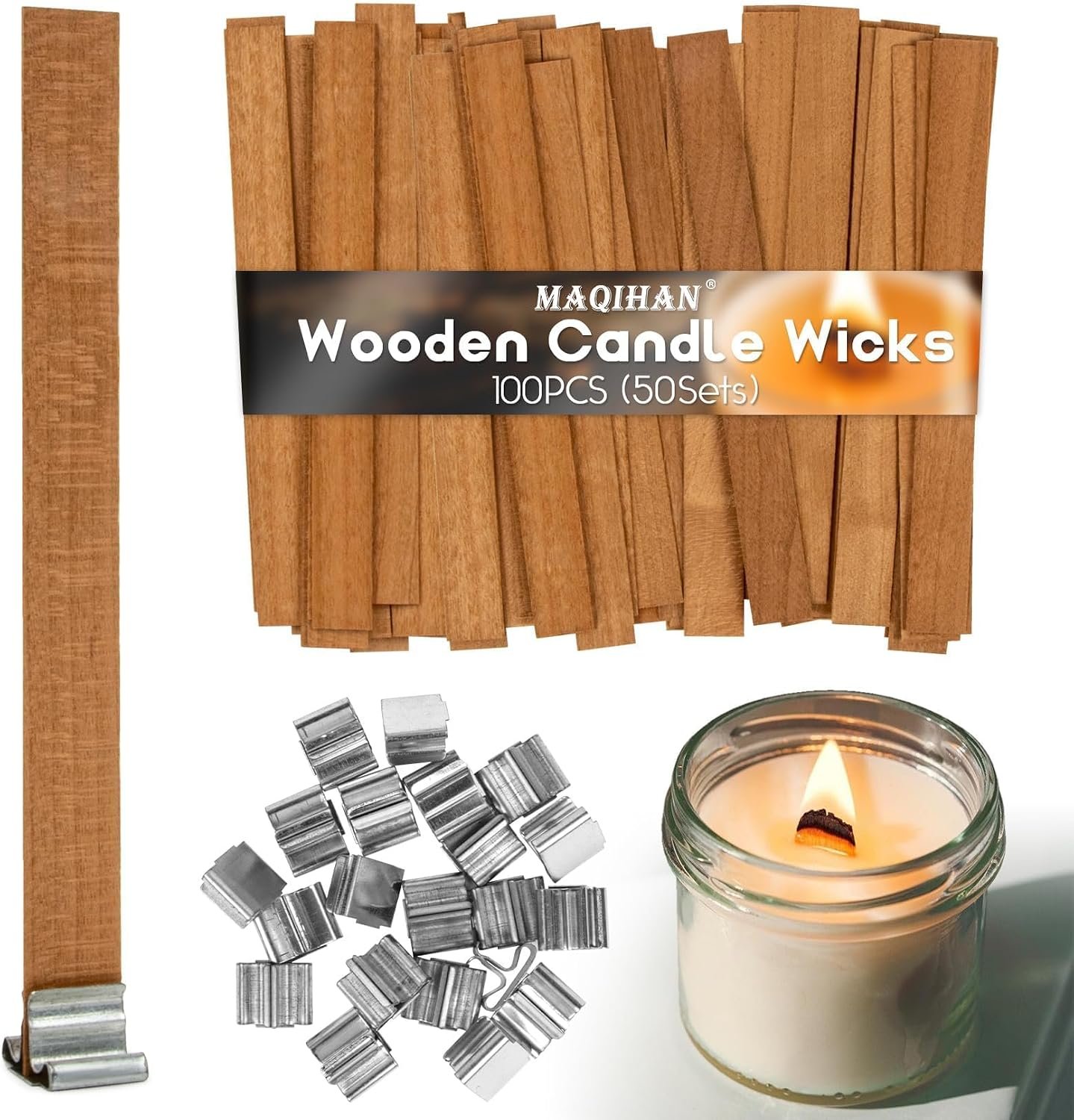 MAQIHAN 100 Wood Wicks for Candles Making – Smokeless Wooden Candle Wicks