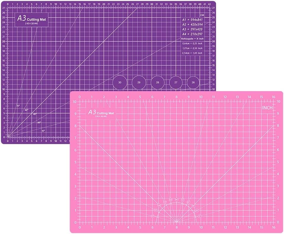Headley Tools 18″x12″ Thickened Self Healing Cutting Mat, A3 Rotary Cutting Sewing Mat for Crafts, Double Sided 5-Ply Table Cutting Board for Fabric Quilting Art Hobby Project, Pink/Purple