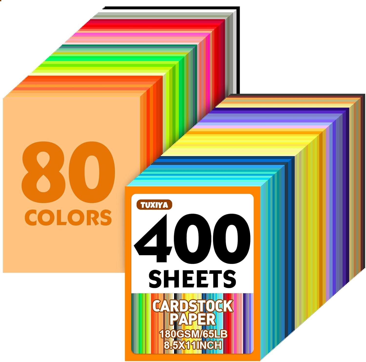 TUXIYA 400 Sheets 8.5″ X 11″ Colored Cardstock, 80 Colors Card Stock