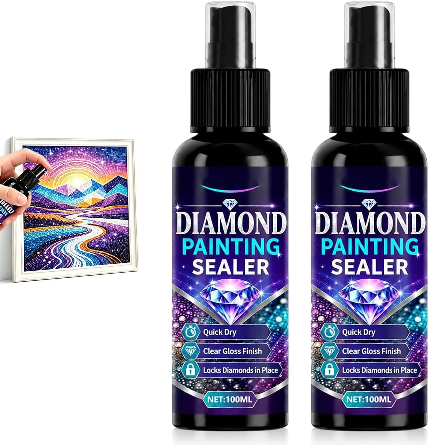 2027 New Diamond Art Sealer Spray,Painting Sealer Spray,100ml Gloss Finish Sealant for Diamond Art Sealer Clear Protective Sealant to Secure Diamond Drills (2PCS)