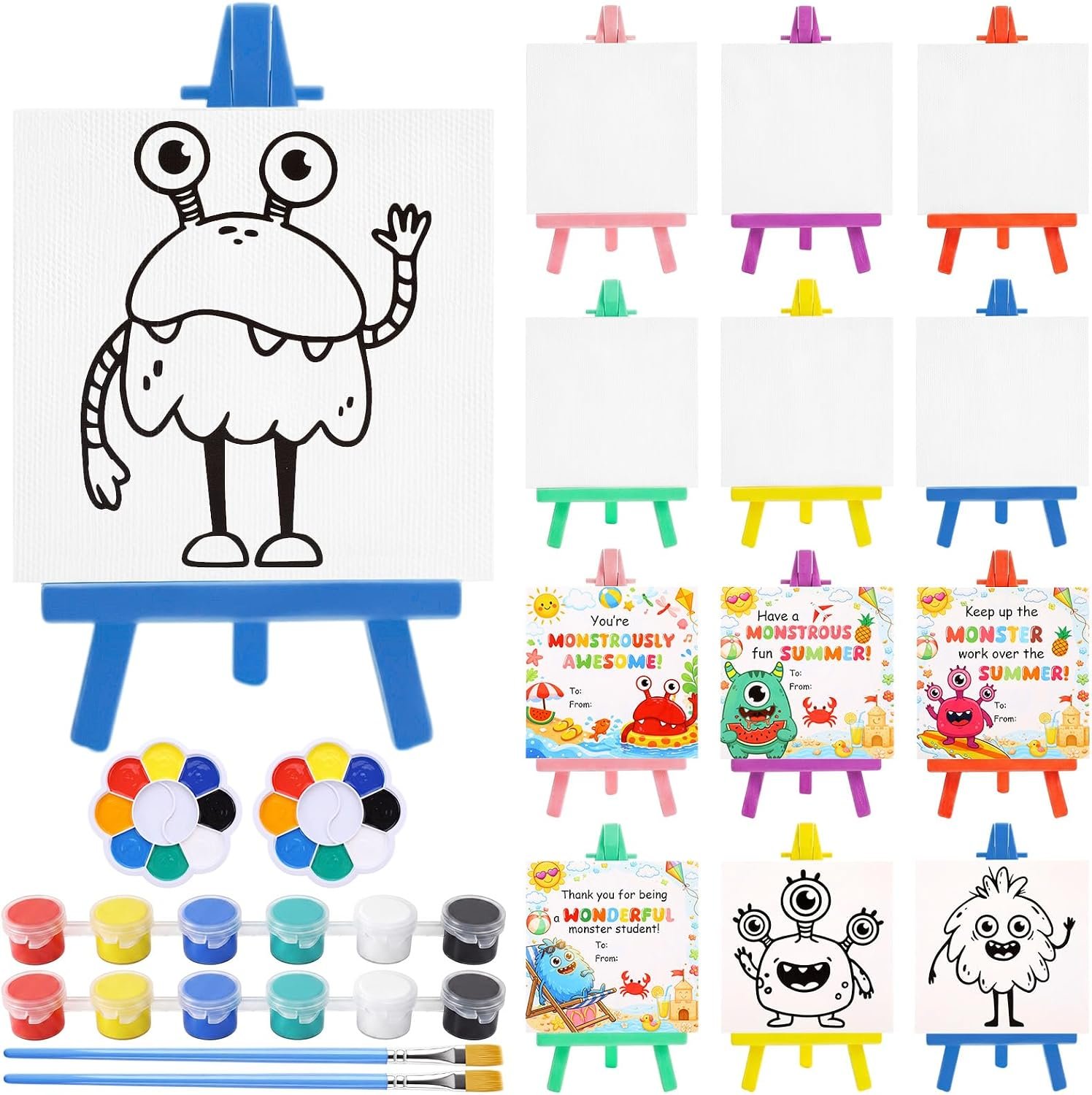 Eaasty 24 Set Back to School Gifts for Kids, Monster Mini Acrylic Paint Kit