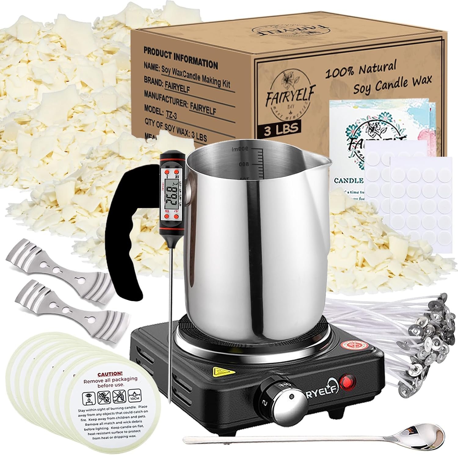 FAIRYELF 3lbs Soy Wax Candle Making Kit for Adults, DIY Craft Supplies Set