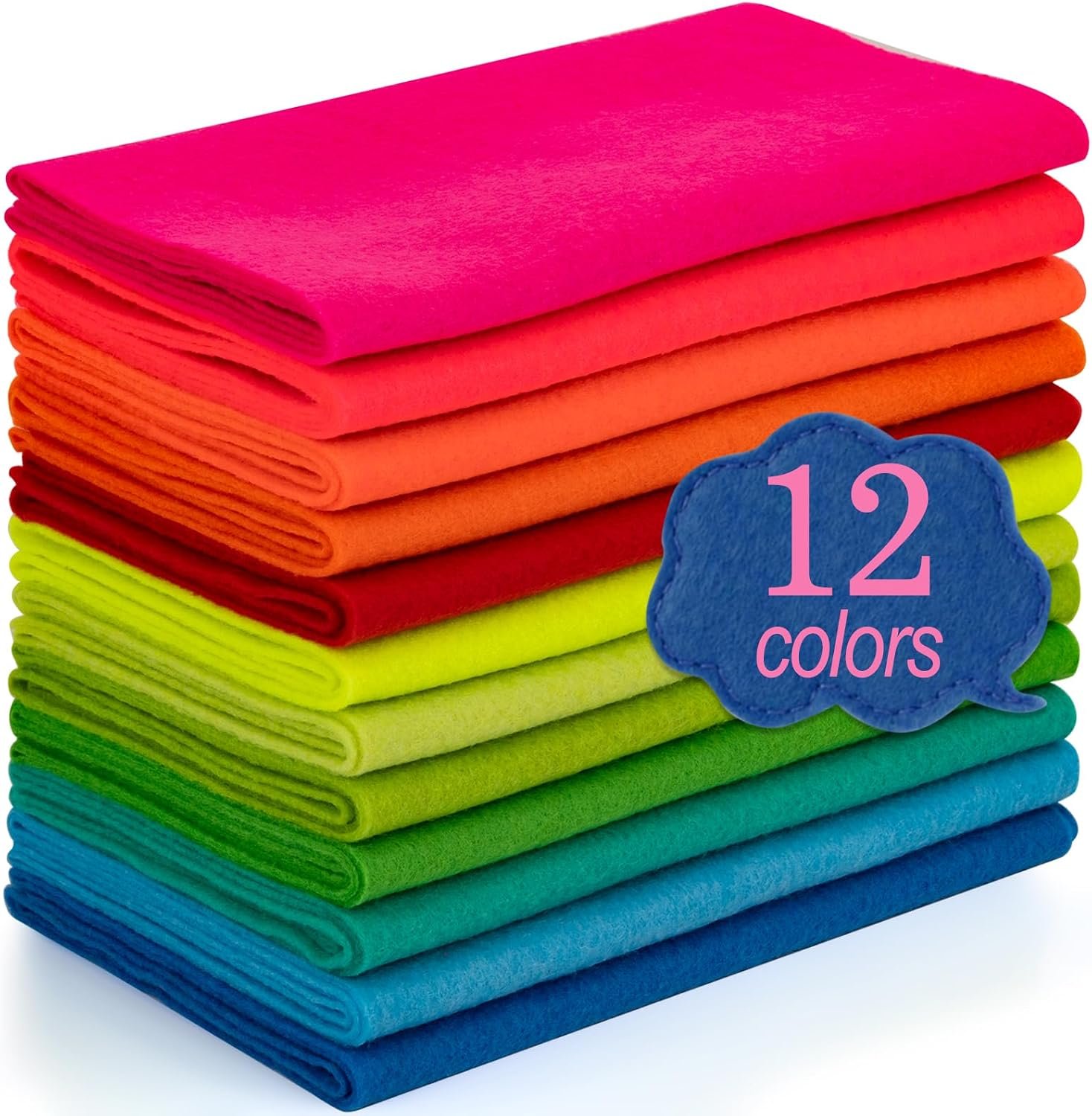 XSEINO 12 Rolls 8″x35″(20.5x90cm) 1.4mm Thick Soft Felt Fabric Sheet 12 Assorted Neon Series Colors Felt Pack for DIY Craft Sewing Squares Nonwoven Patchwork