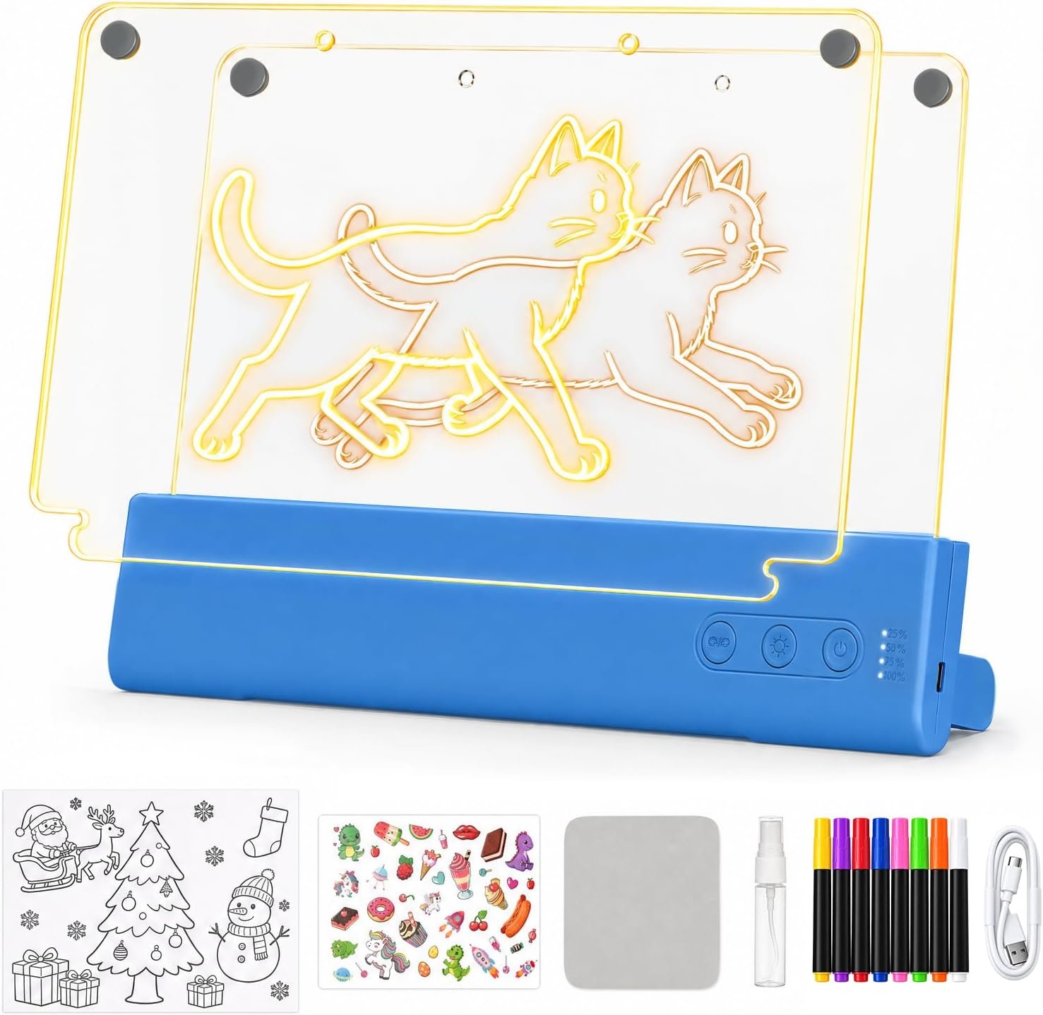 LED Drawing Board w/Dynamic Dual-Board Mode, 16″ Rechargeable Glow Doodle