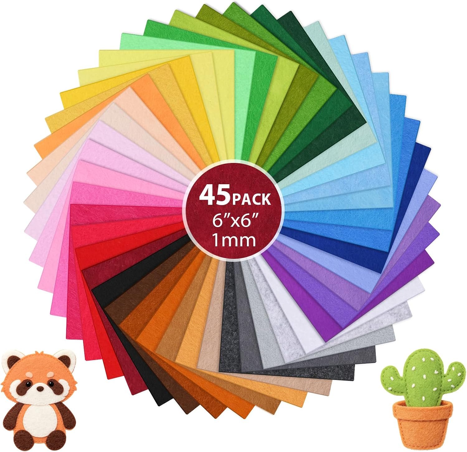 SHOWIN 6×6 Felt Sheets, Felt Fabric 45 Pcs