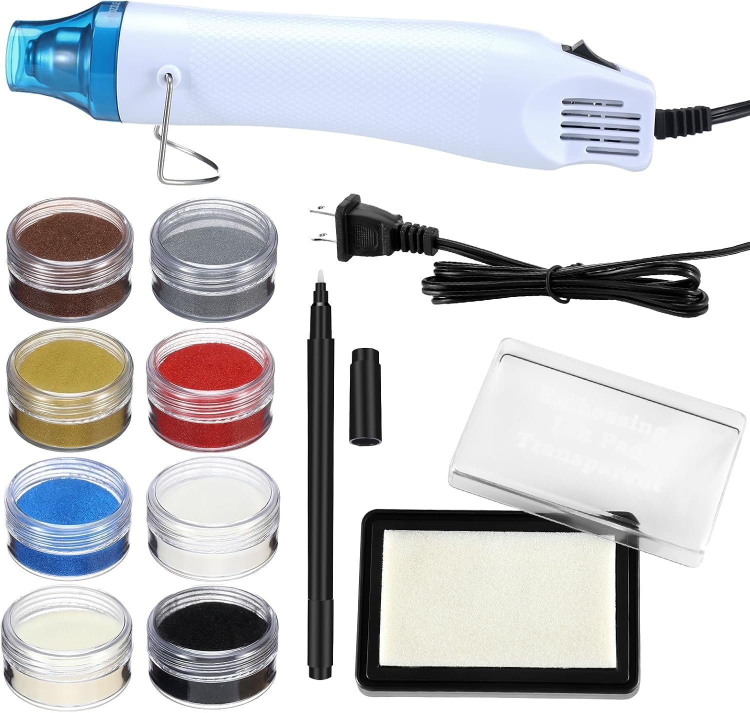 Lanties Embossing Kit with Heat Tool Bundle, 8 x 10ml Embossing Powders, Clear Embossings Pen and Ink Pad, Complete Embossings Kit for Starter Crafts (Classic Color)