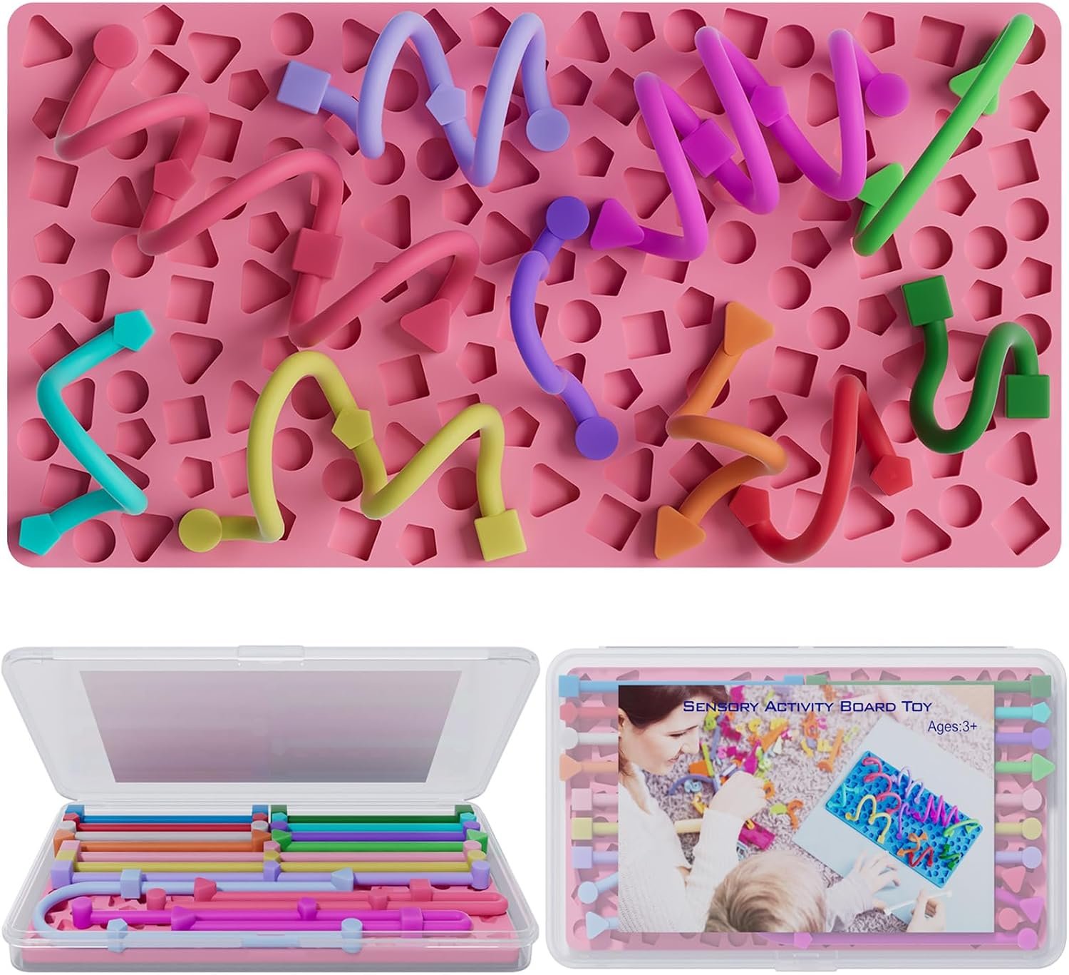 Fidget Toys Sensory Activity Board for Kids, Fidget for Stress Anxiety Autistic ADHD, Calm Down Travel Airplane Classroom Students Prizes Toys Stuffer Gifts ,Portable Storage Box & 14 String
