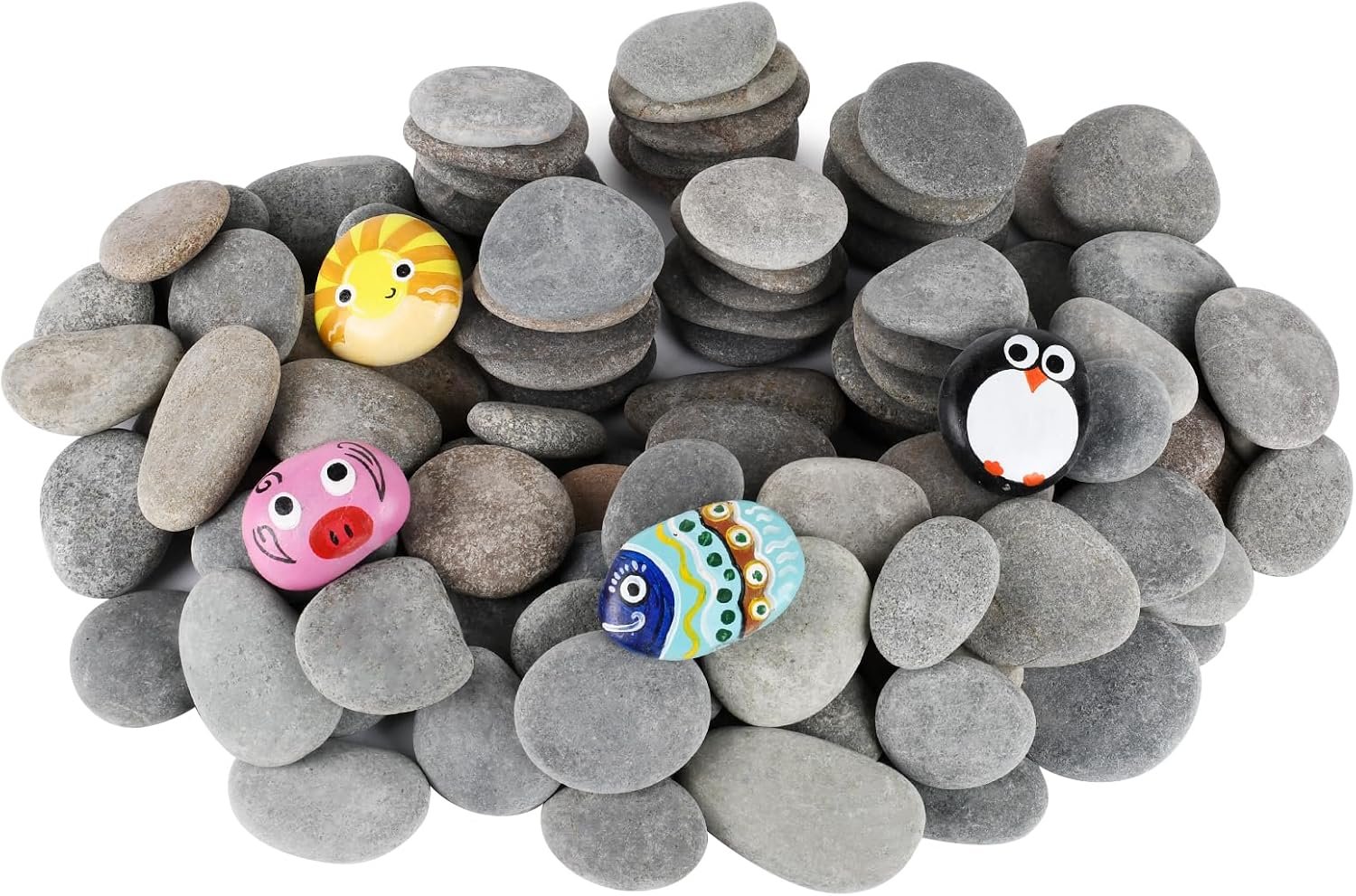 Simetufy 100Pcs 2″-3″ River Rocks for Painting Bulk, Flat & Smooth Natural