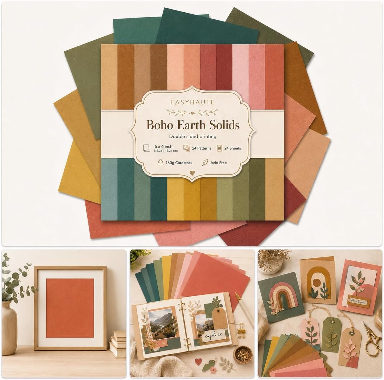 Boho Scrapbook Paper Pad 6×6 Double Sided, Bohemian Patterned Paper Pack – Decorative Craft Cardstock & Scrapbooking Supplies for Card Making, Junk Journal Ephemera, Mini Albums
