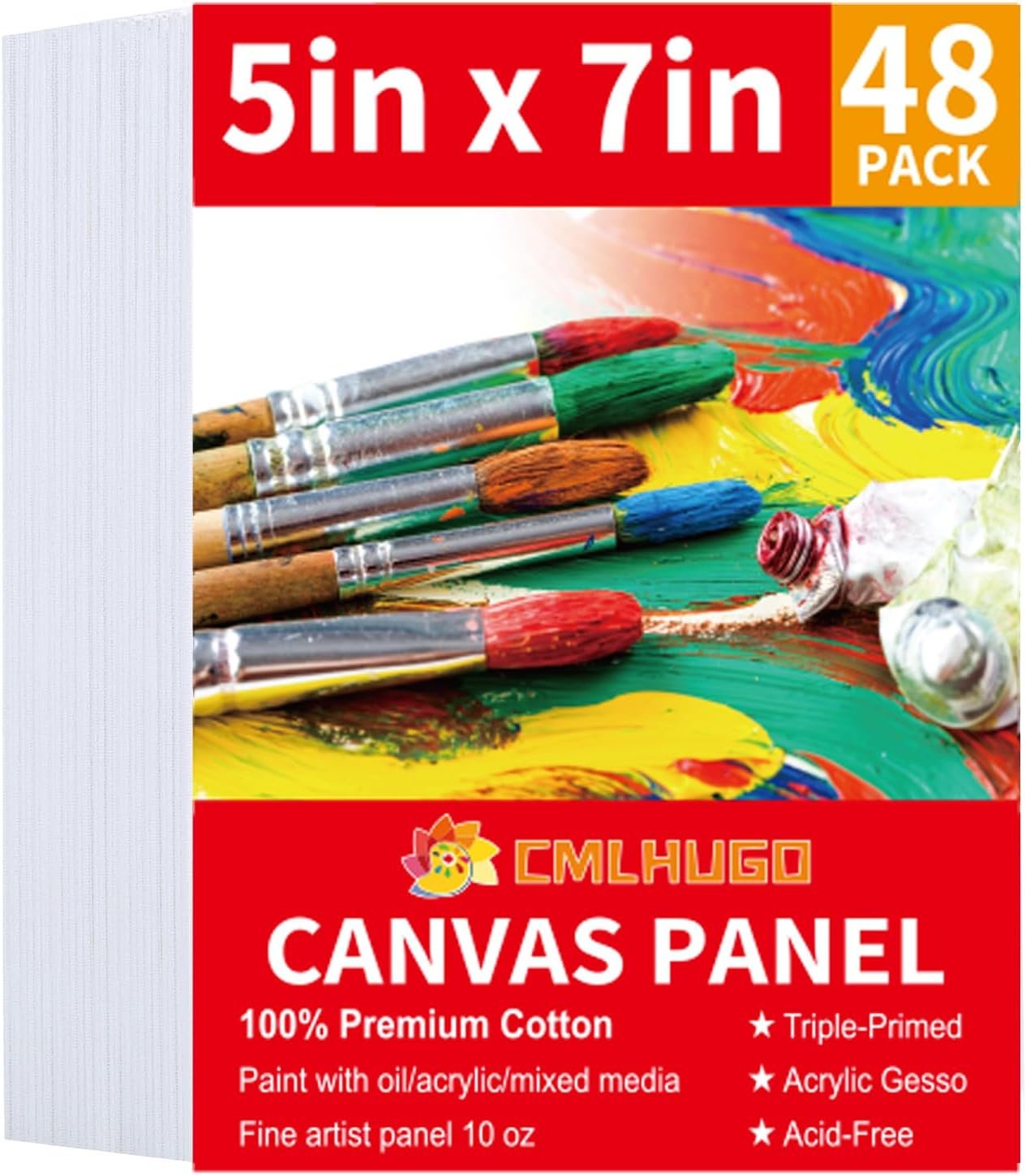 48 Pack 5×7 Inch Boards Blank for Painting, Kids Art Painting Canvases, Primed 100% Cotton Canvas Panels for Acrylic Oil Watercolor Tempera Paints