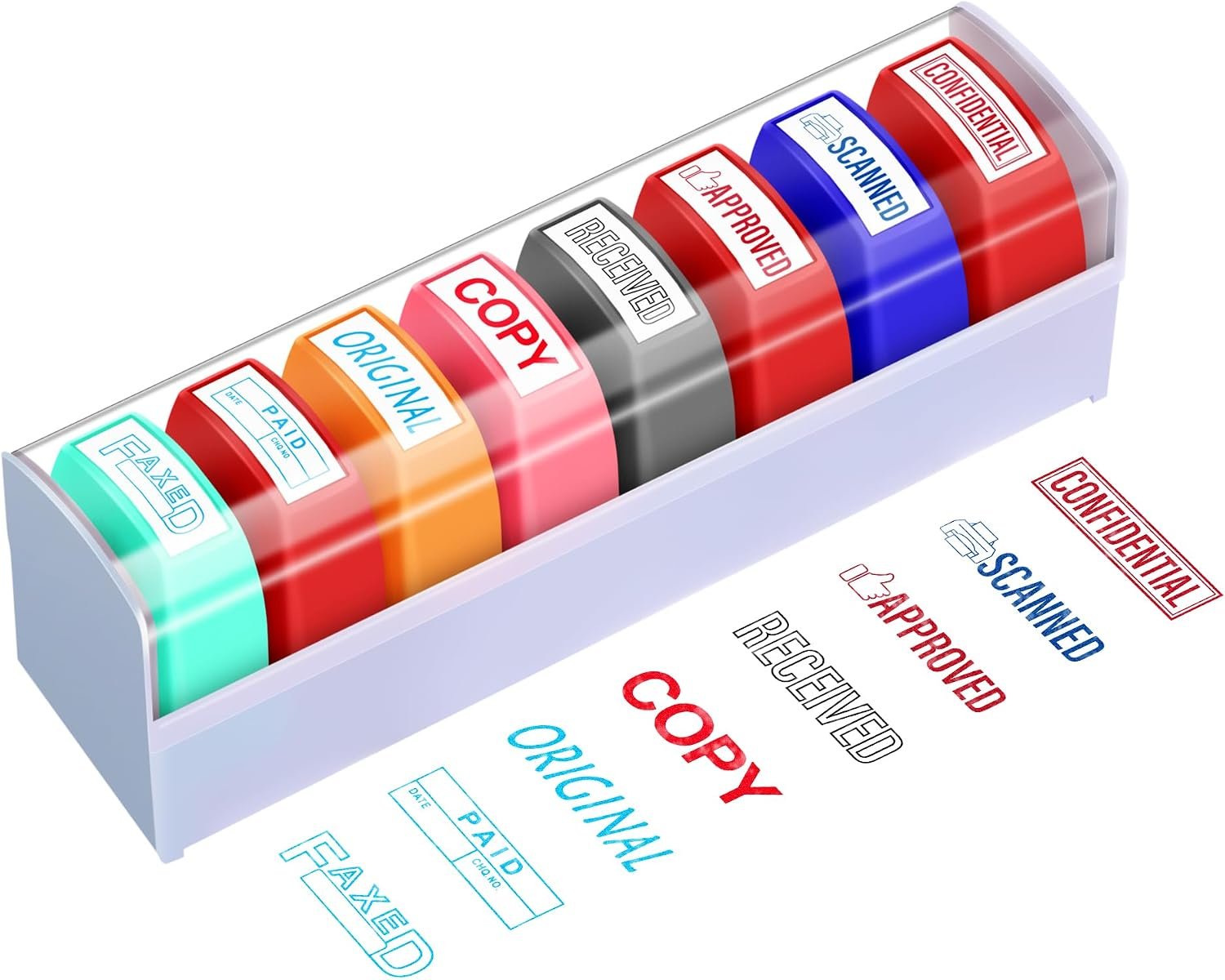 Crtiin 8 Pcs Office Stamp Set, Mixed Colors,Plastic