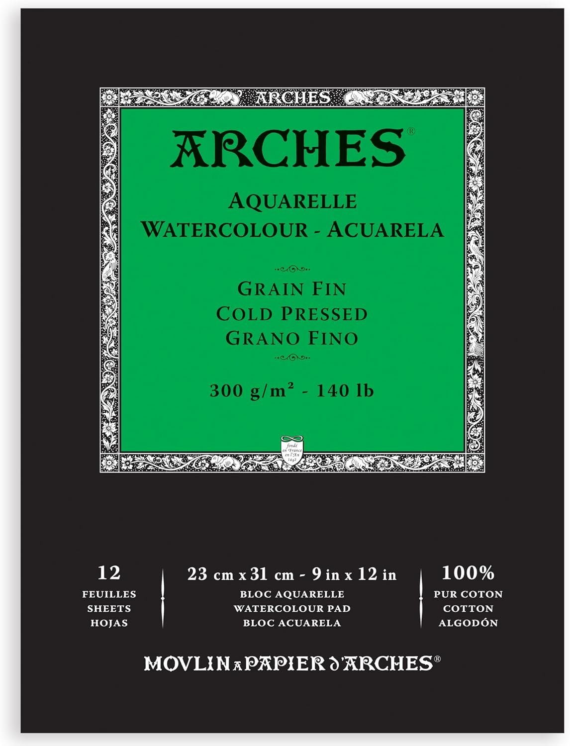 Arches Watercolor Pad, Cold Press, 9×12 inches, 12 Sheets – Professional Art Paper for Watercolor Gouache Ink Acrylic