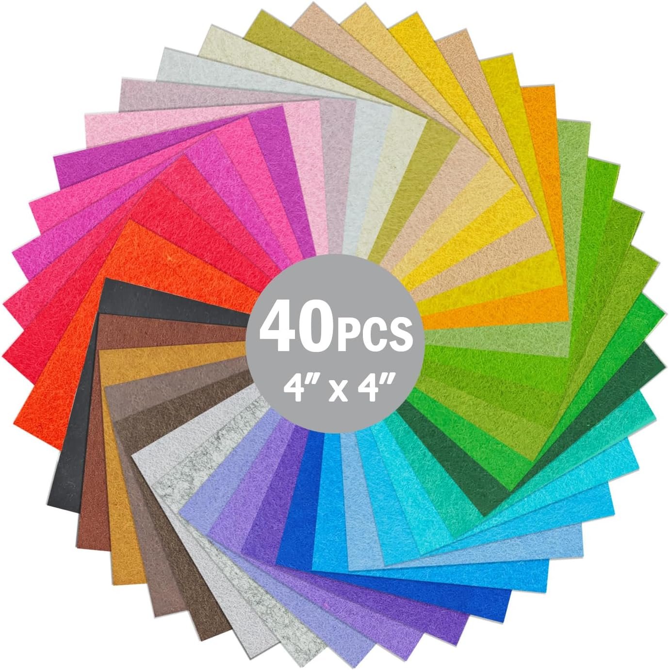 40PCS Felt Fabric Sheets Craft – 4″x 4″ Assorted Colors – 1mm Thick Square Nonwoven Felt Fabric for Crafts DIY