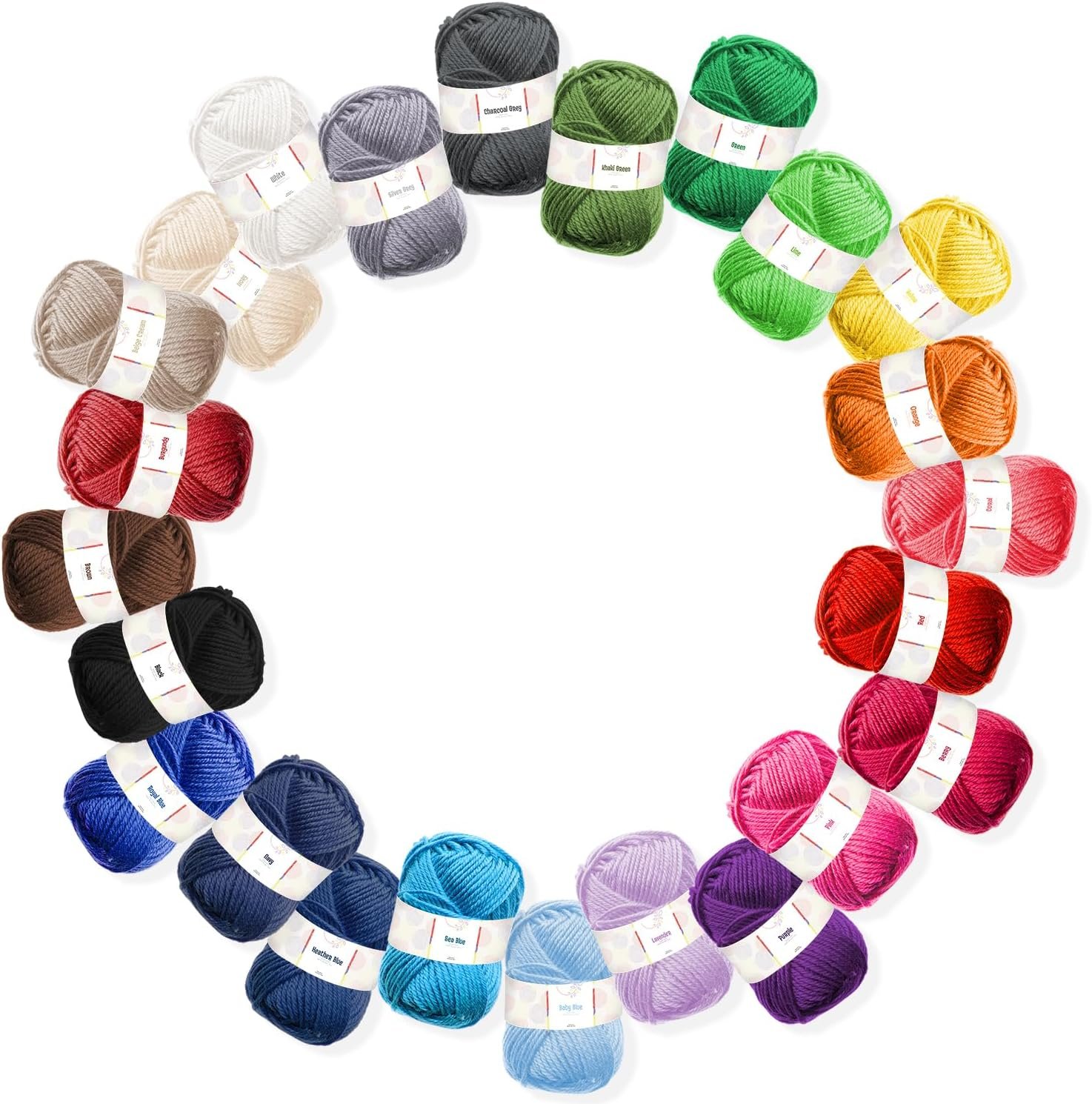 Acrylic Yarn Skeins 24 x 50g – 2400 Yards – Yarn for Crocheting – Soft Crochet Yarn for Knitting and Crafts – Multicolored Crochet Craft Yarn for Adults and Kids – 24 Pack