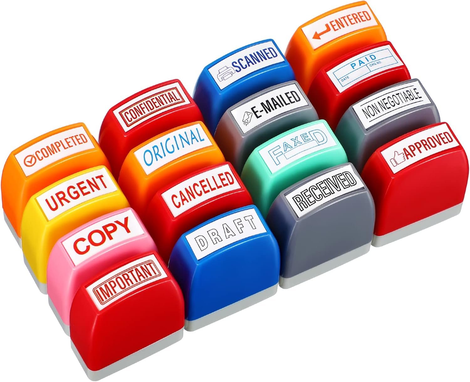 Crtiin 16 Pcs Office Stamps Self Inking Stamp Set, Mixed Colors