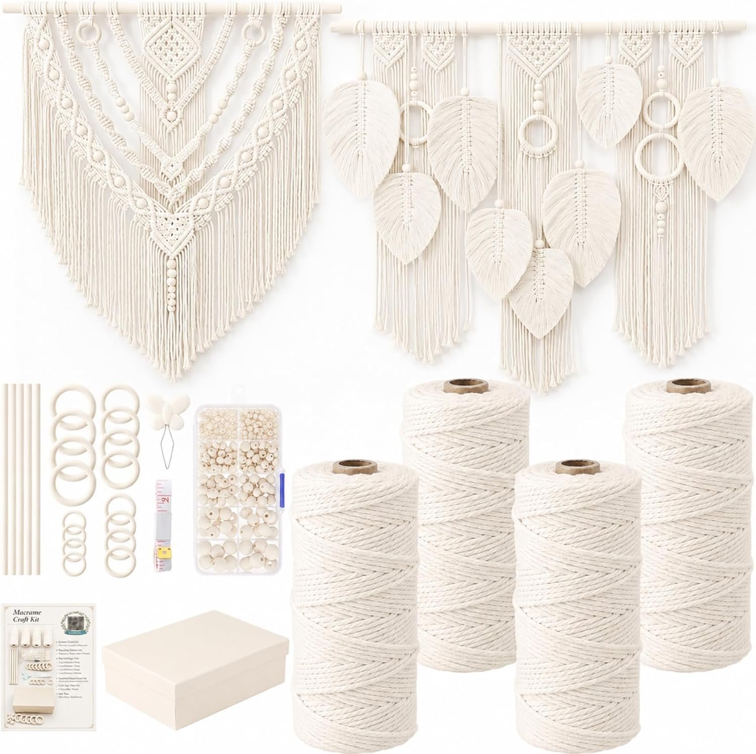 Rivvlive 249 Pcs Macrame Kit for Beginners, 3mm Cotton Cord, Beige