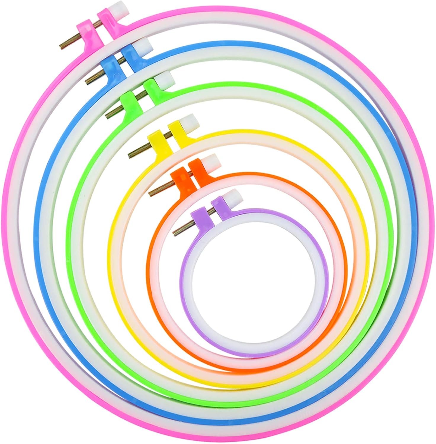 Similane 6 Pieces Embroidery Hoops, Plastic Circle Cross Stitch Hoop Ring 3.4 inch to 10.2 inch (Multicolor) for Embroidery and Cross Stitch