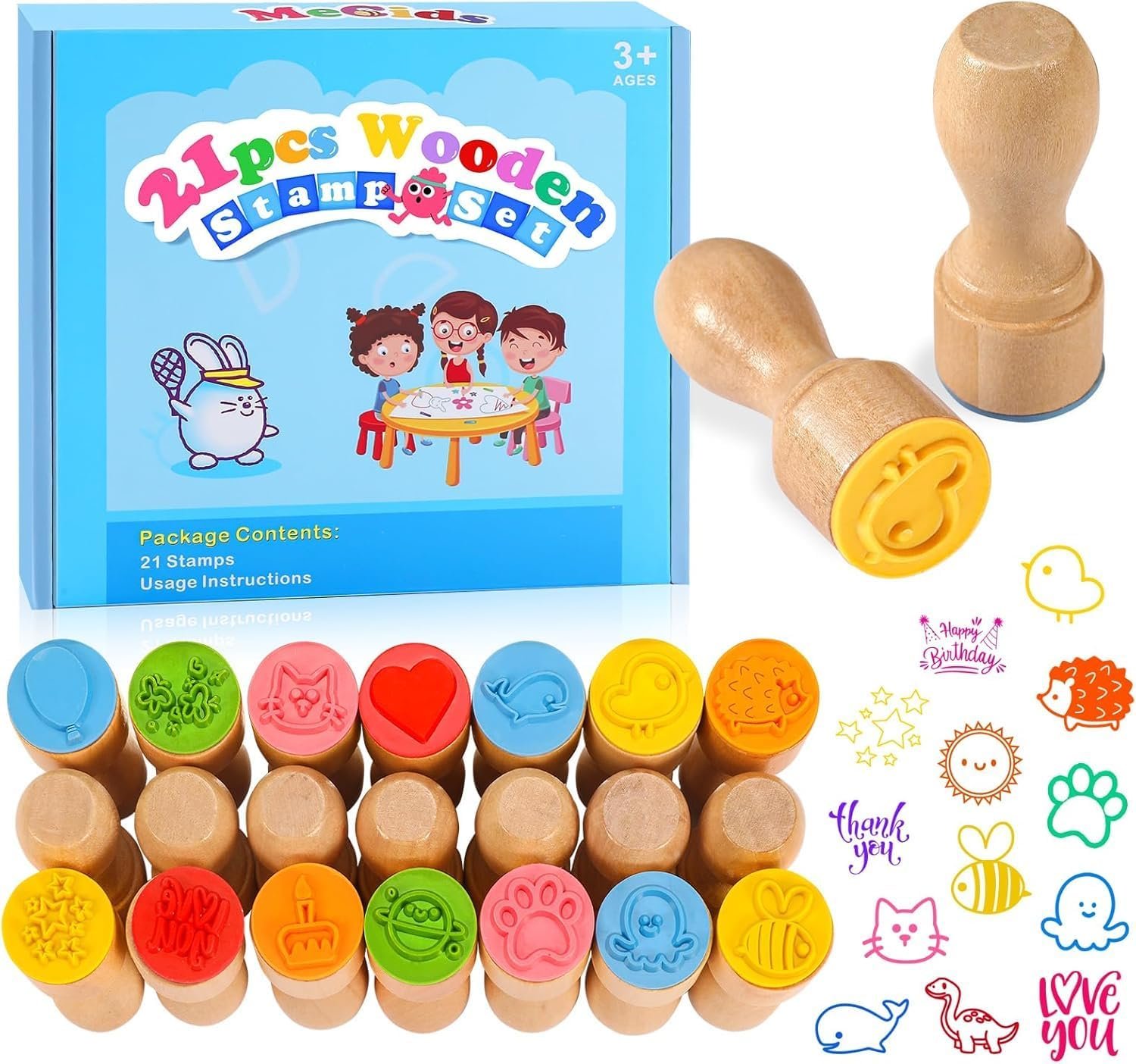 Stamps for Kids for Crafting Wooden Stamp Set 21PCS Educational Toy Gifts